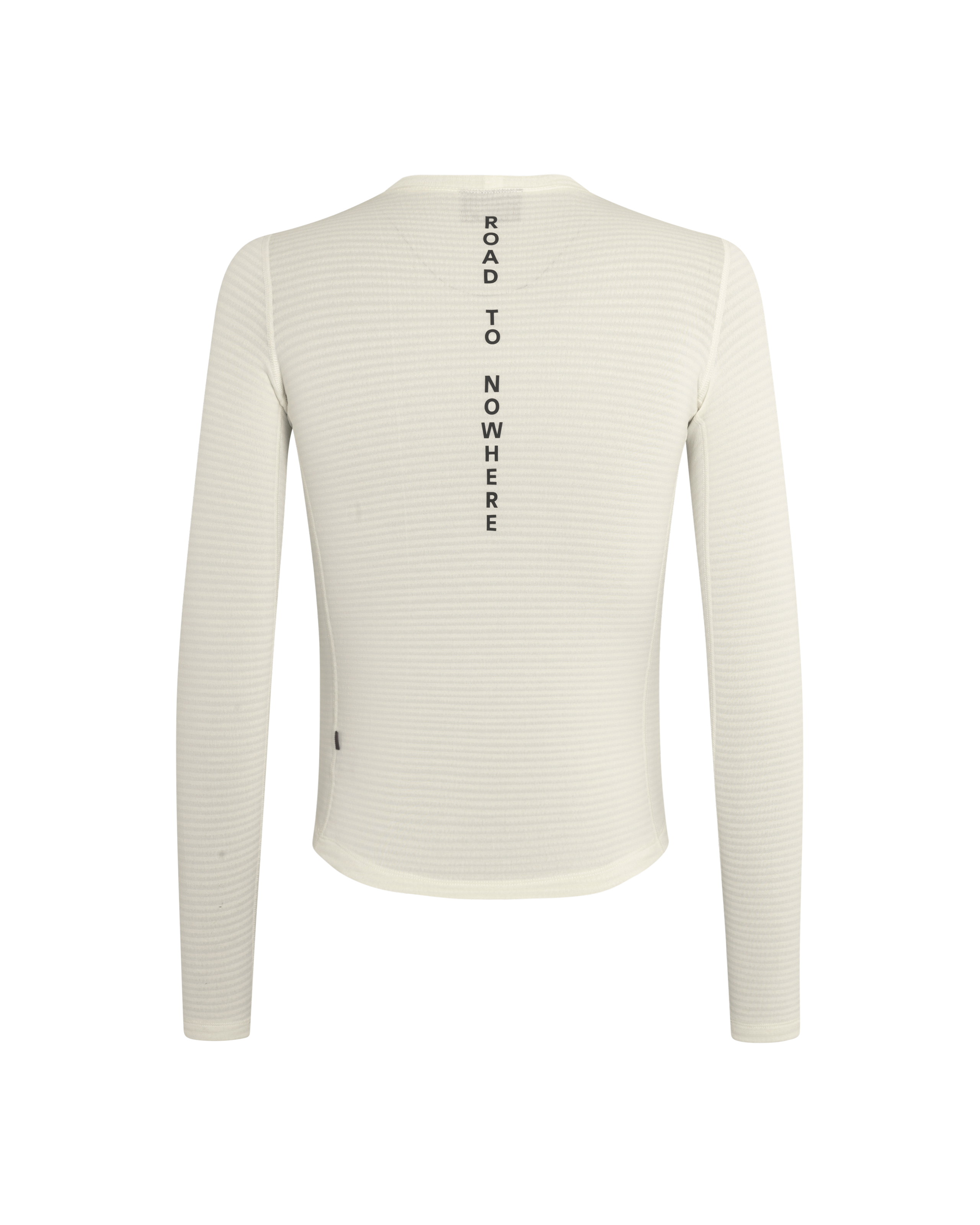 Off White Thermal Windproof base layer, rear view with vertical text print