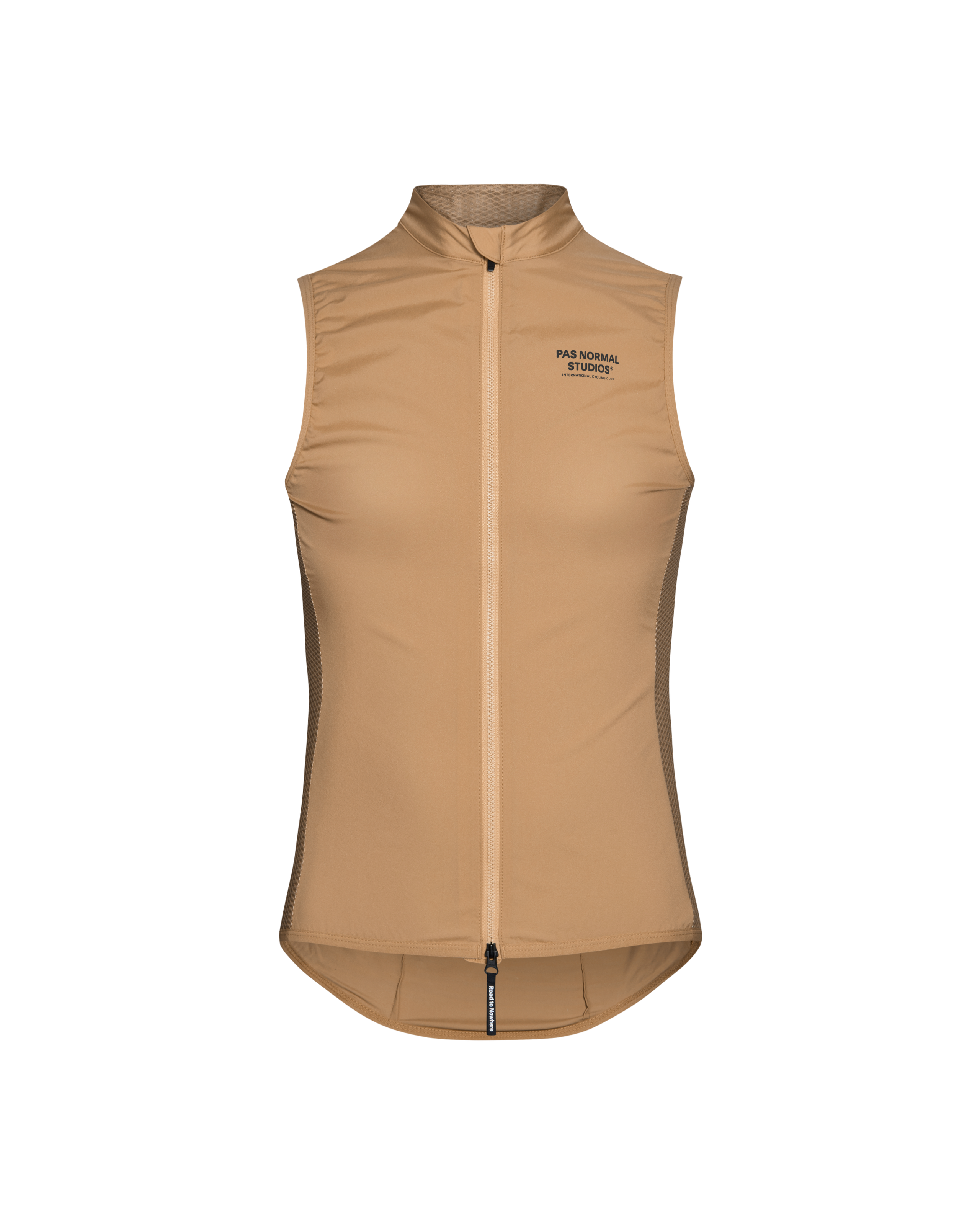 Camel Mechanism Stow Away gilet, front view with mesh side panels
