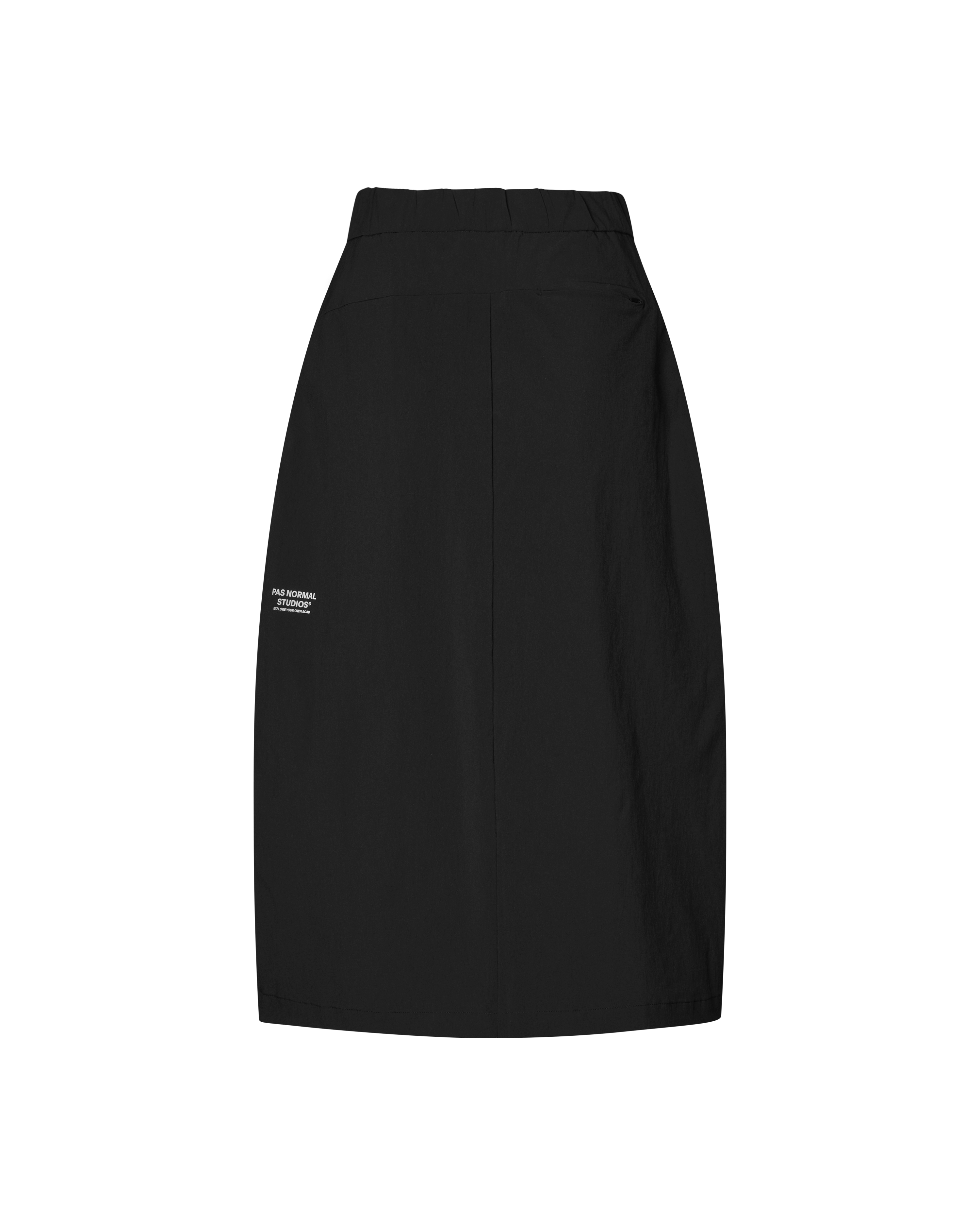 Black Off-Race Tech Skirt, front flat lay with white branded patch