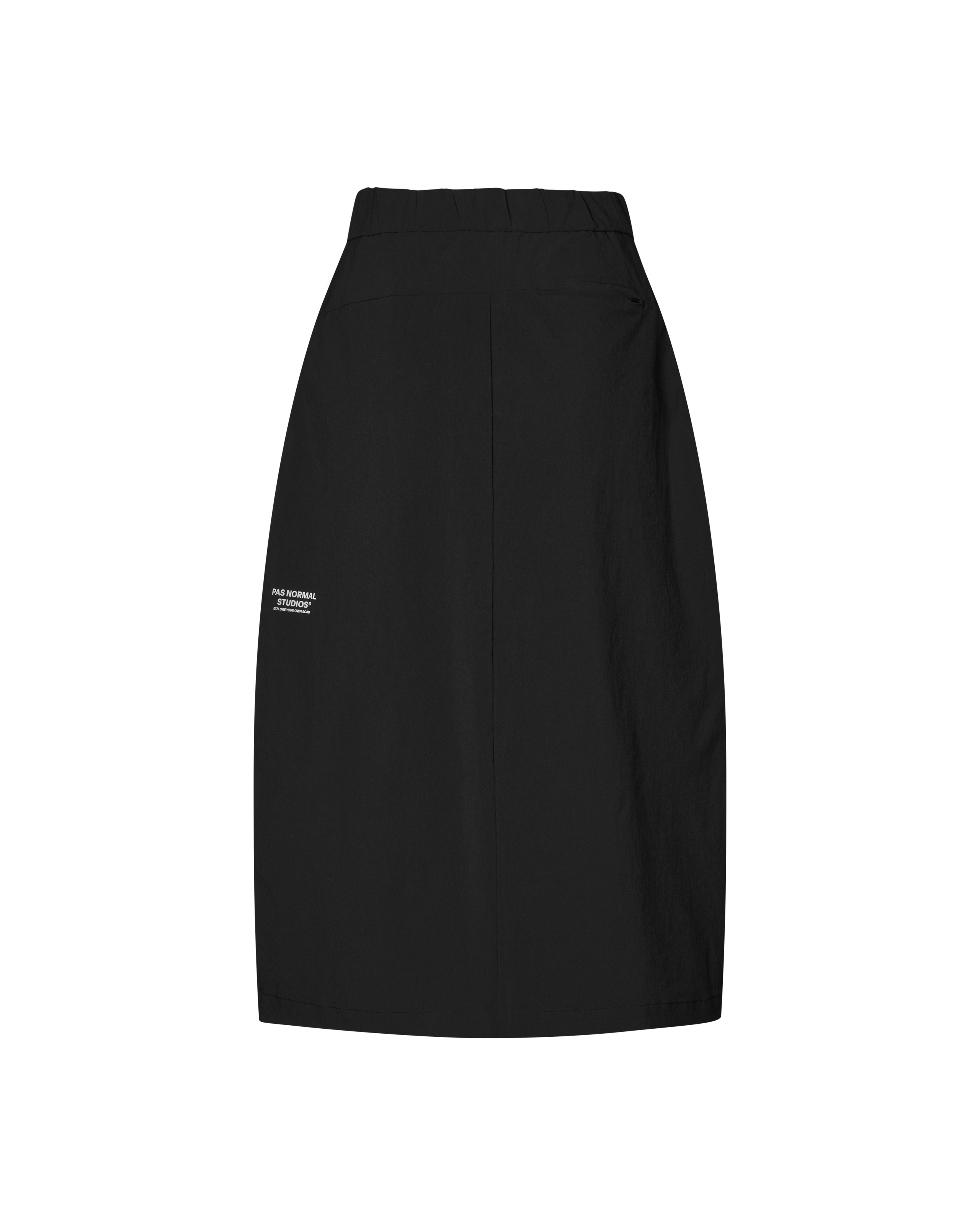 Black Off-Race Tech Skirt, front flat lay with white branded patch