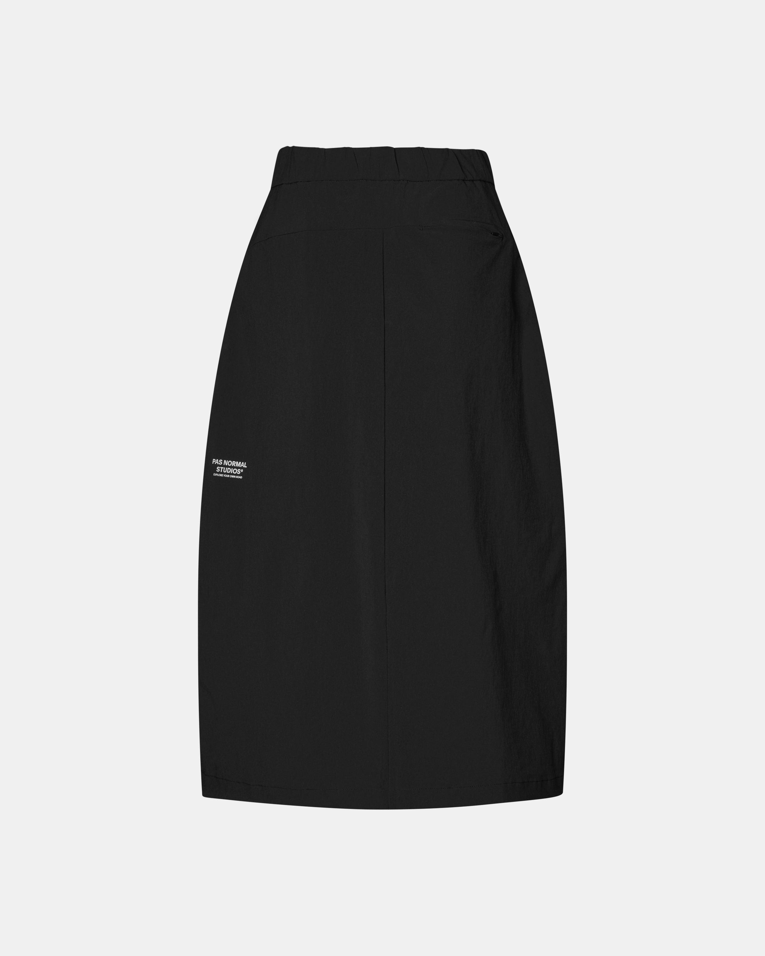 Black Off-Race Tech Skirt, front flat lay with white branded patch