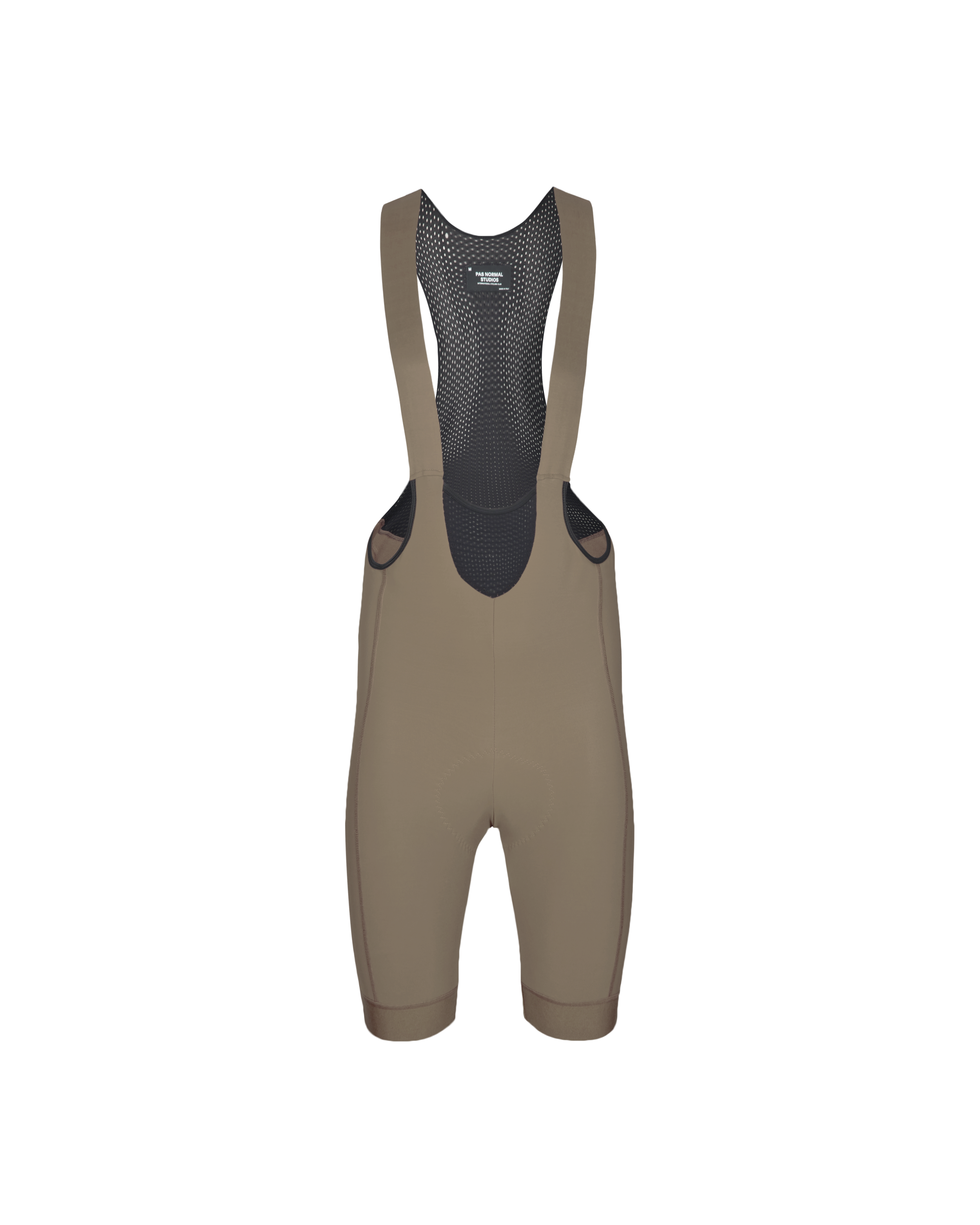Dark Stone Mechanism Deep Winter cycling bibs, front flat lay with mesh bib panel