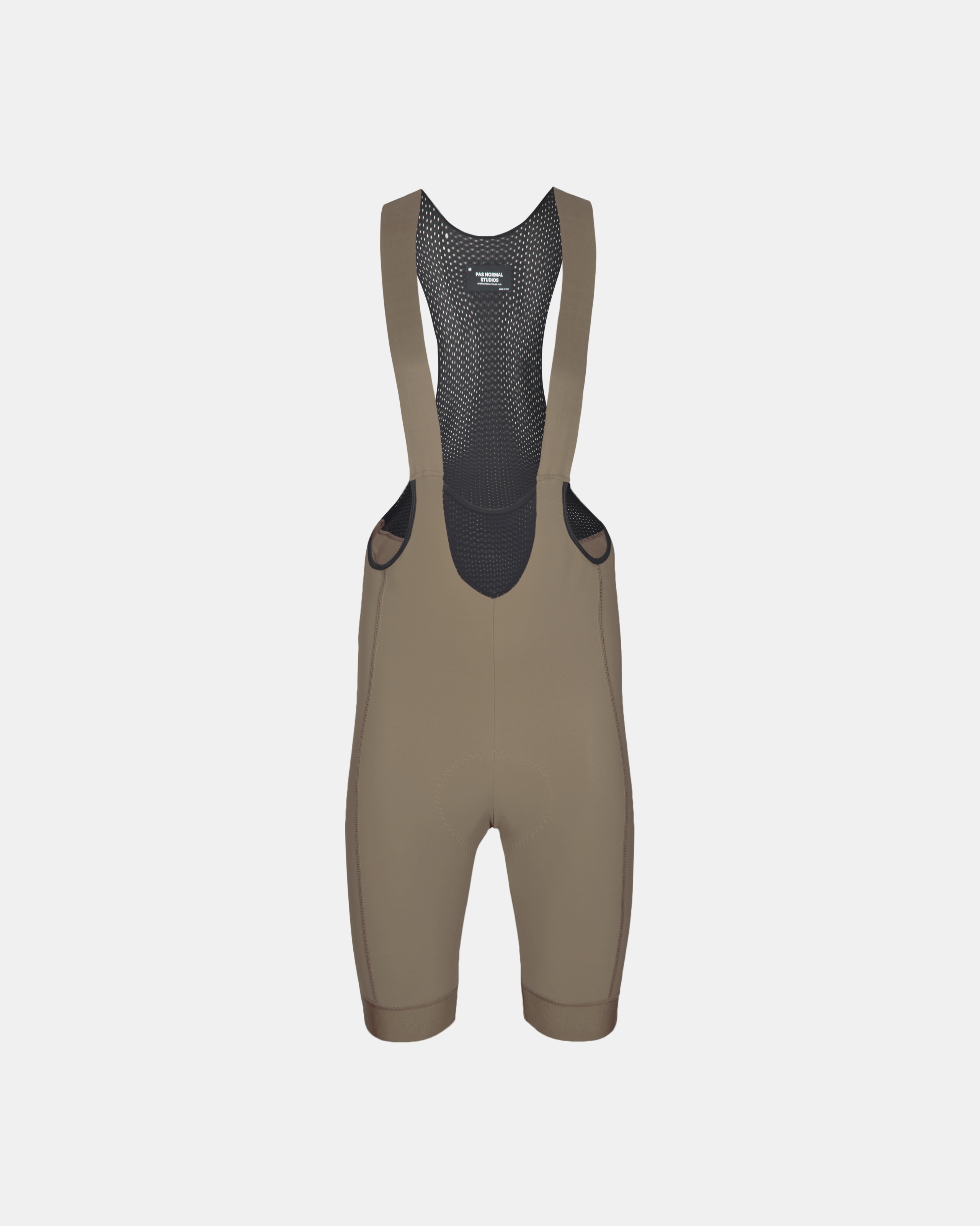 Dark Stone Mechanism Deep Winter cycling bibs, front flat lay with mesh bib panel