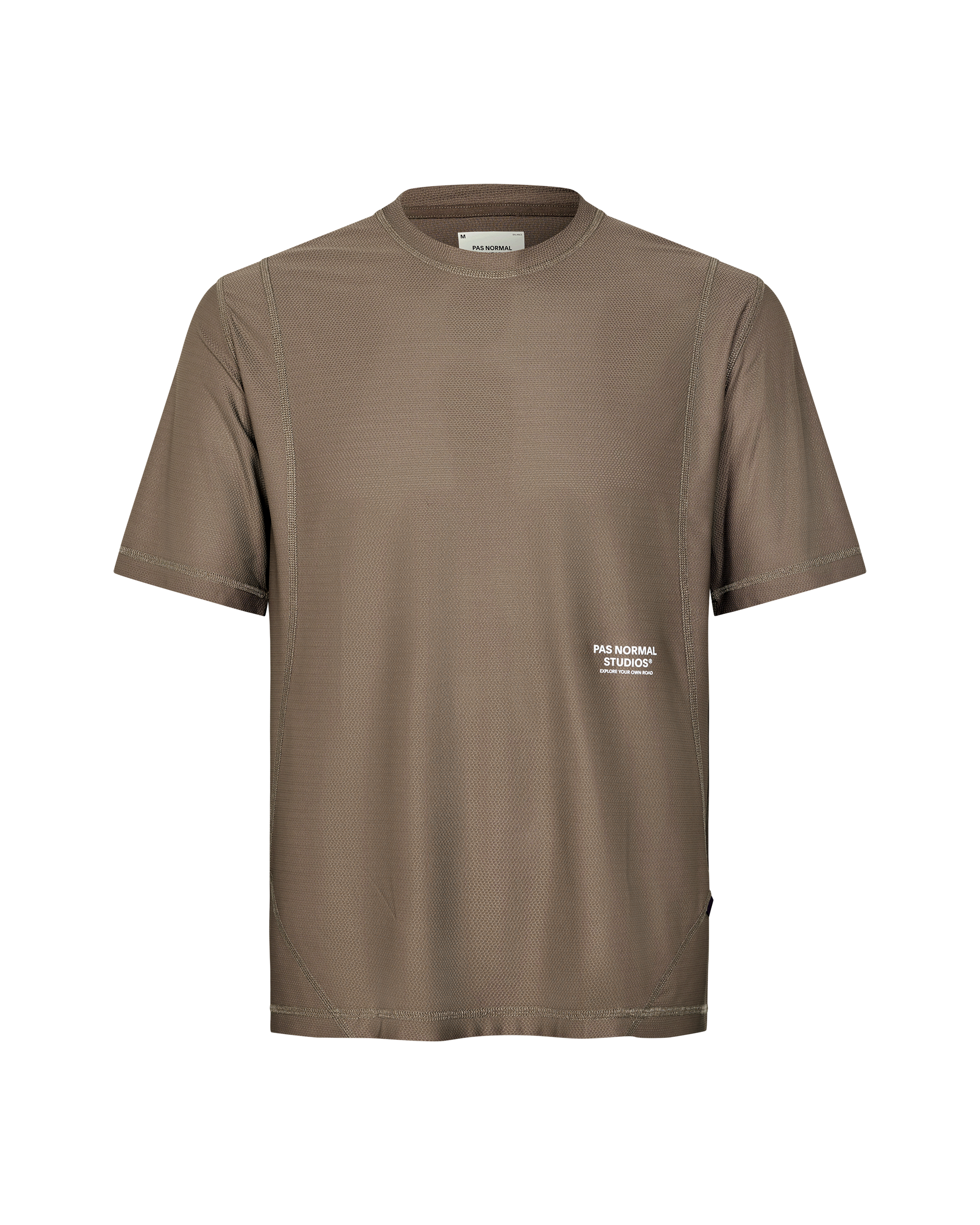 Stone Brown Balance T-shirt, front flat lay with white chest logo print
