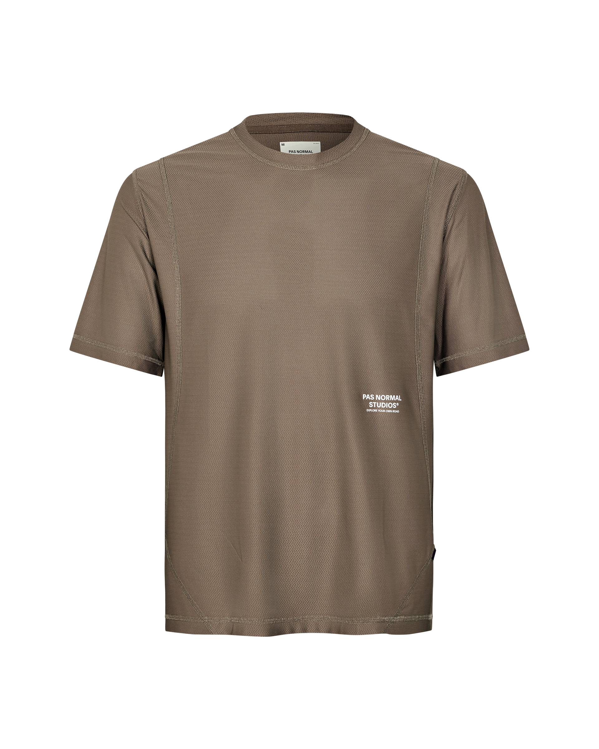 Stone Brown Balance T-shirt, front flat lay with white chest logo print