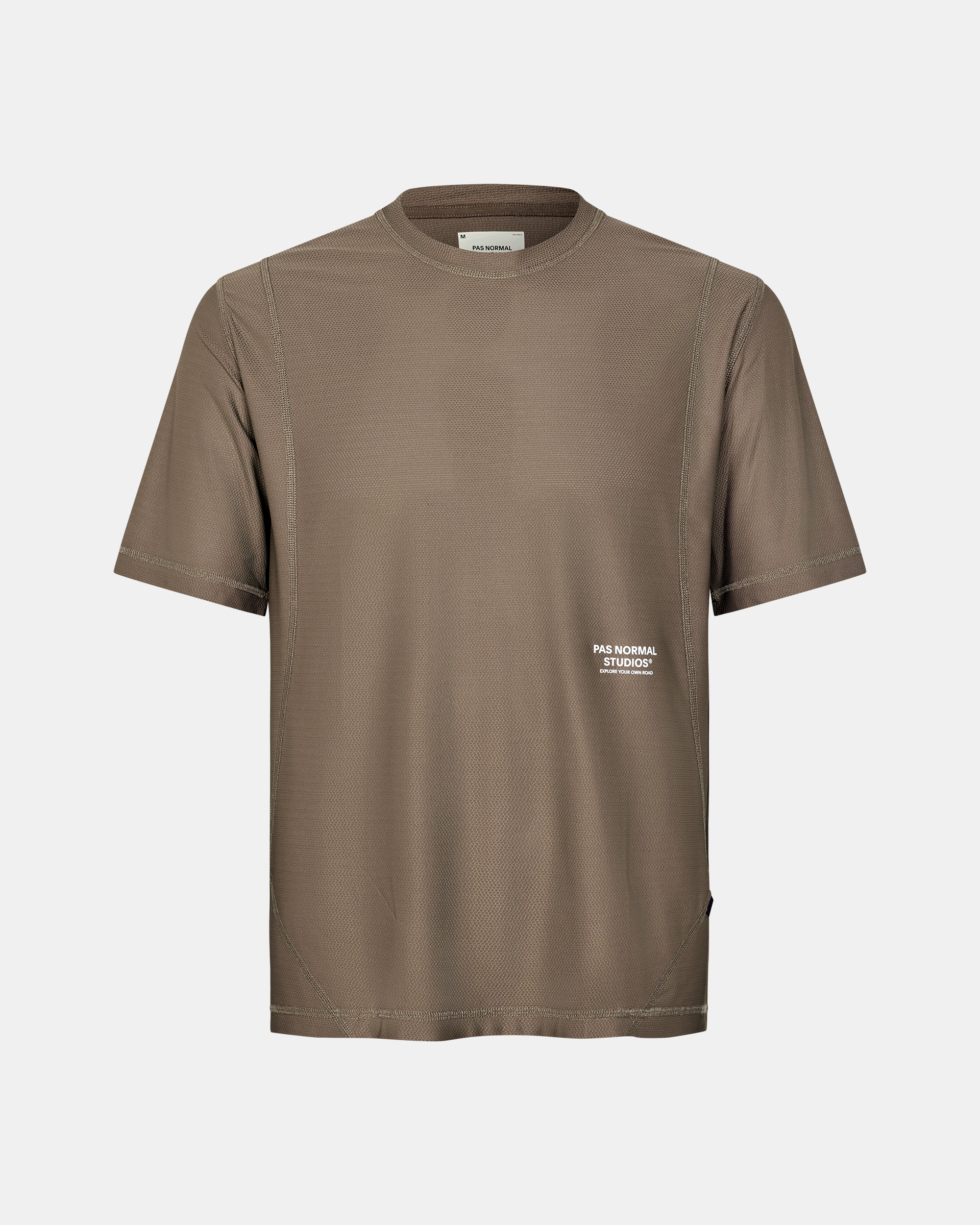 Stone Brown Balance T-shirt, front flat lay with white chest logo print