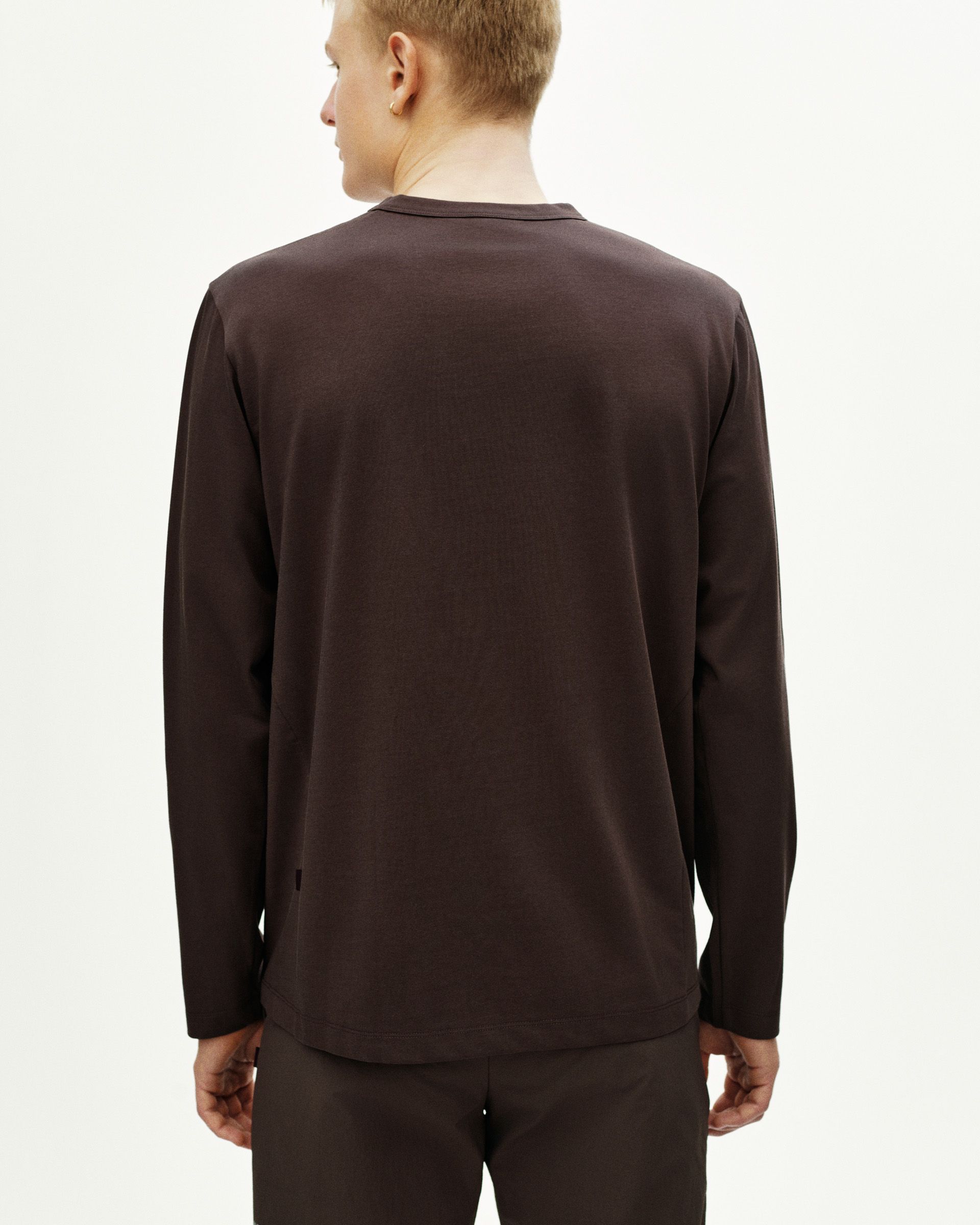Dark Purple Off-Race Cotton Tech long sleeve t-shirt, rear view on model