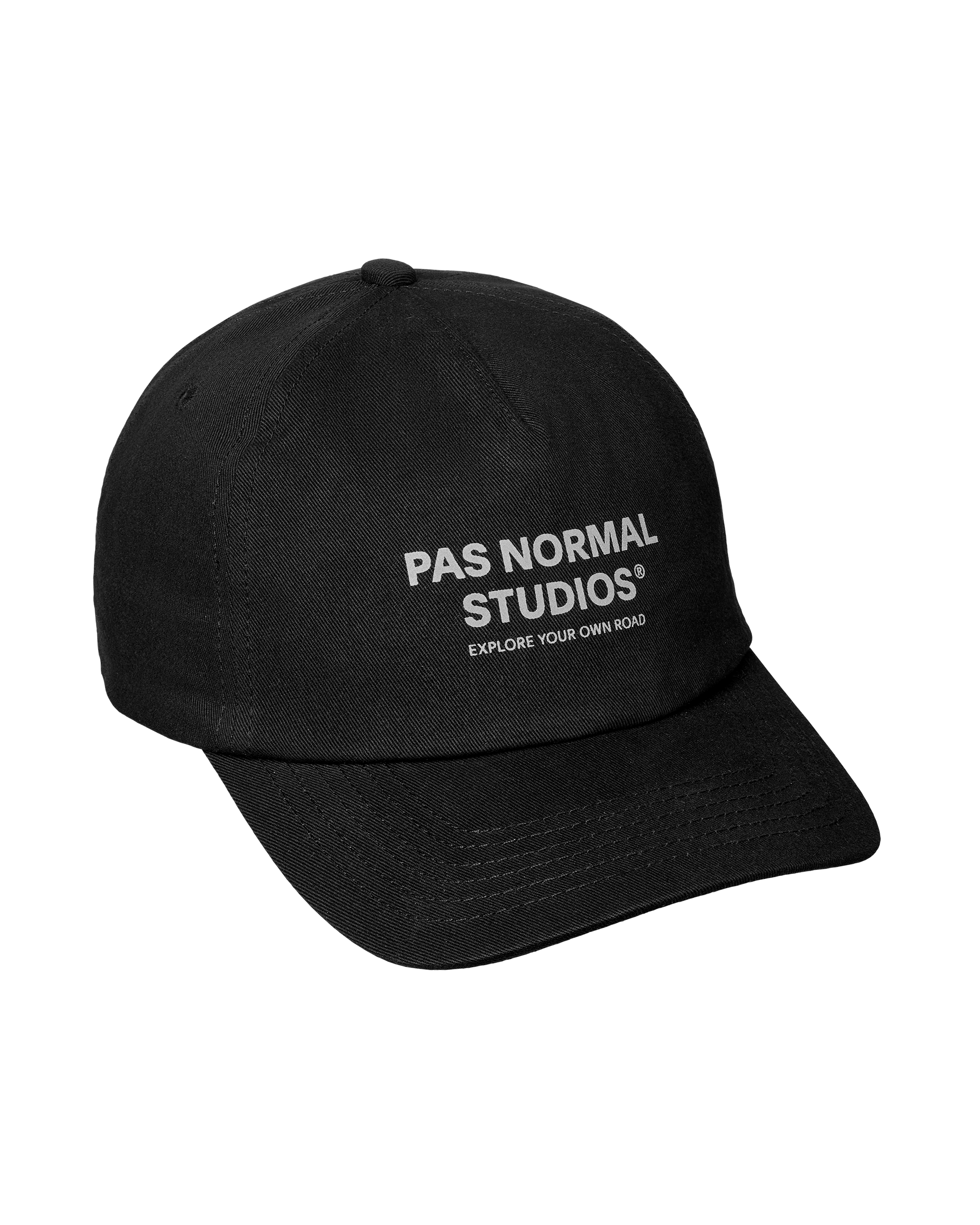Black Off-Race Cotton Cap, three-quarter view with white brand text on front panel