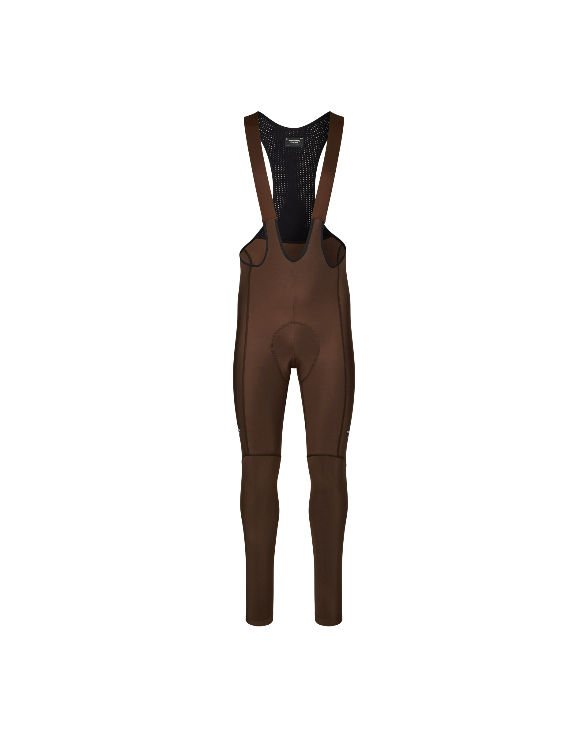 Light Brown Essential Thermal Long Bibs cycling bibs, front flat lay with mesh bib straps