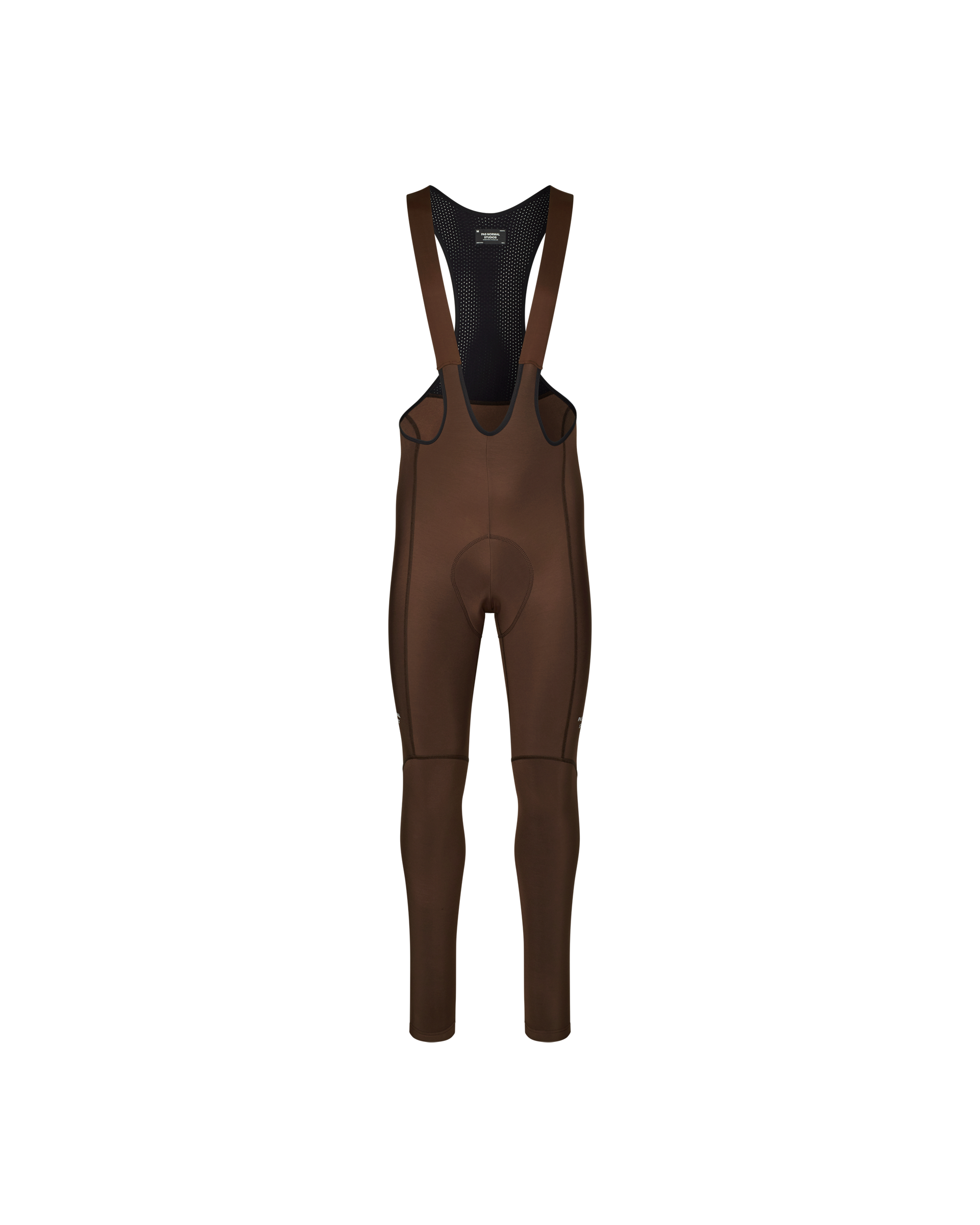Light Brown Essential Thermal Long Bibs cycling bibs, front flat lay with mesh bib straps