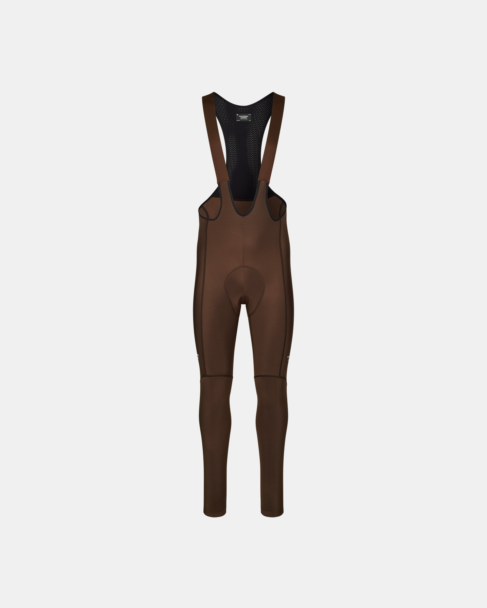 Light Brown Essential Thermal Long Bibs cycling bibs, front flat lay with mesh bib straps