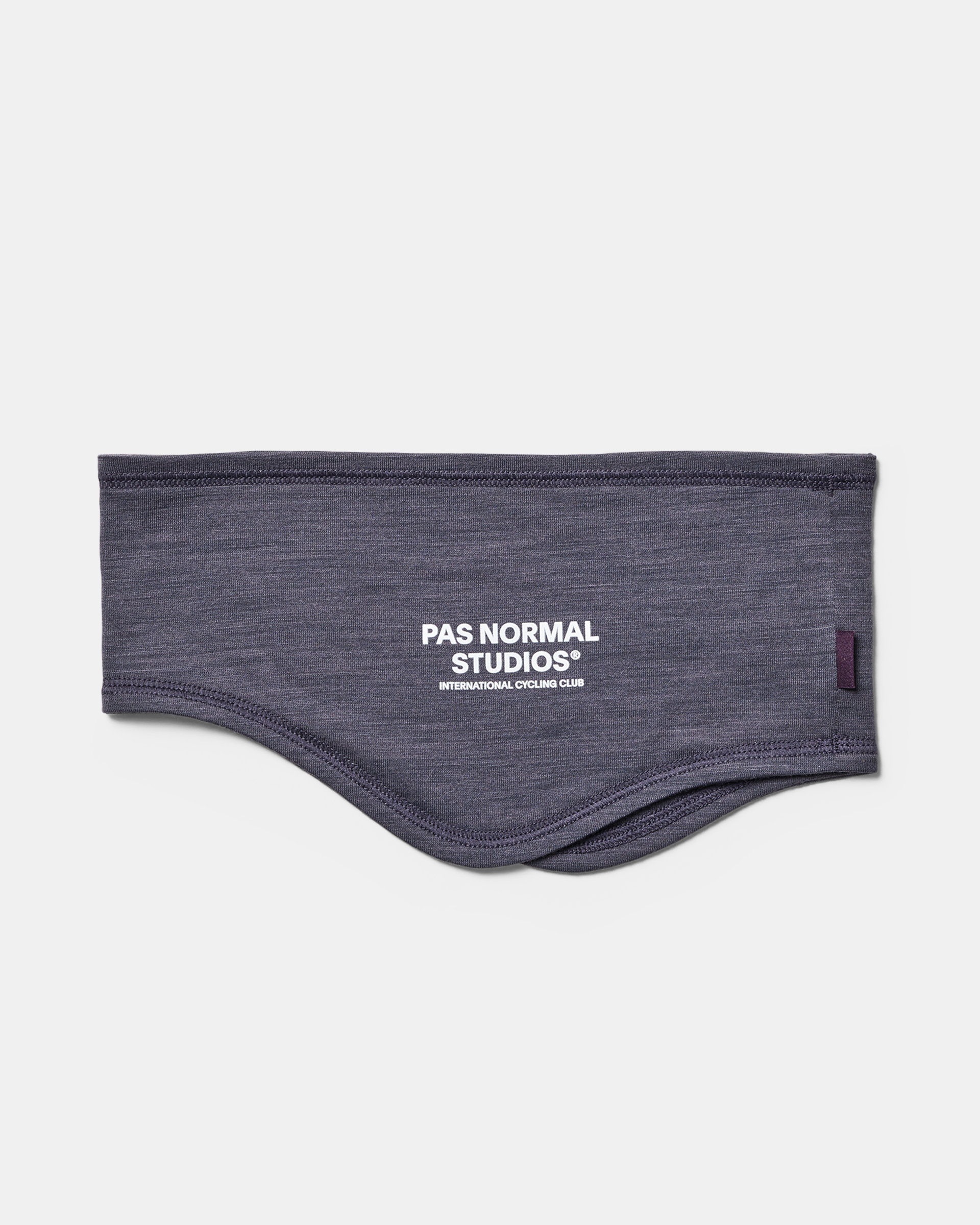 Grey Logo Merino headband, flat lay with white logo print