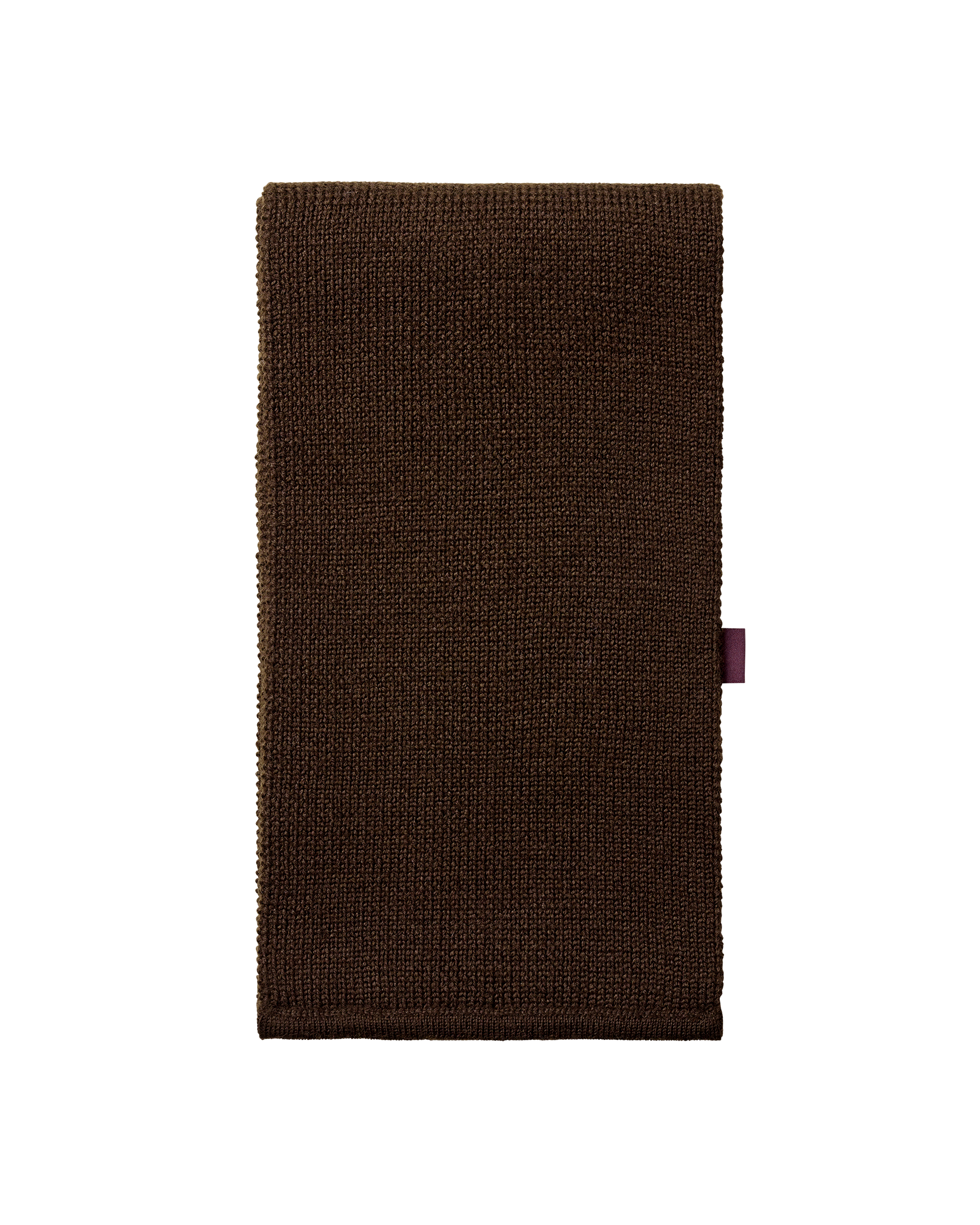 Light Brown Off-Race Wool Knit Scarf, front flat lay with ribbed texture and side woven label