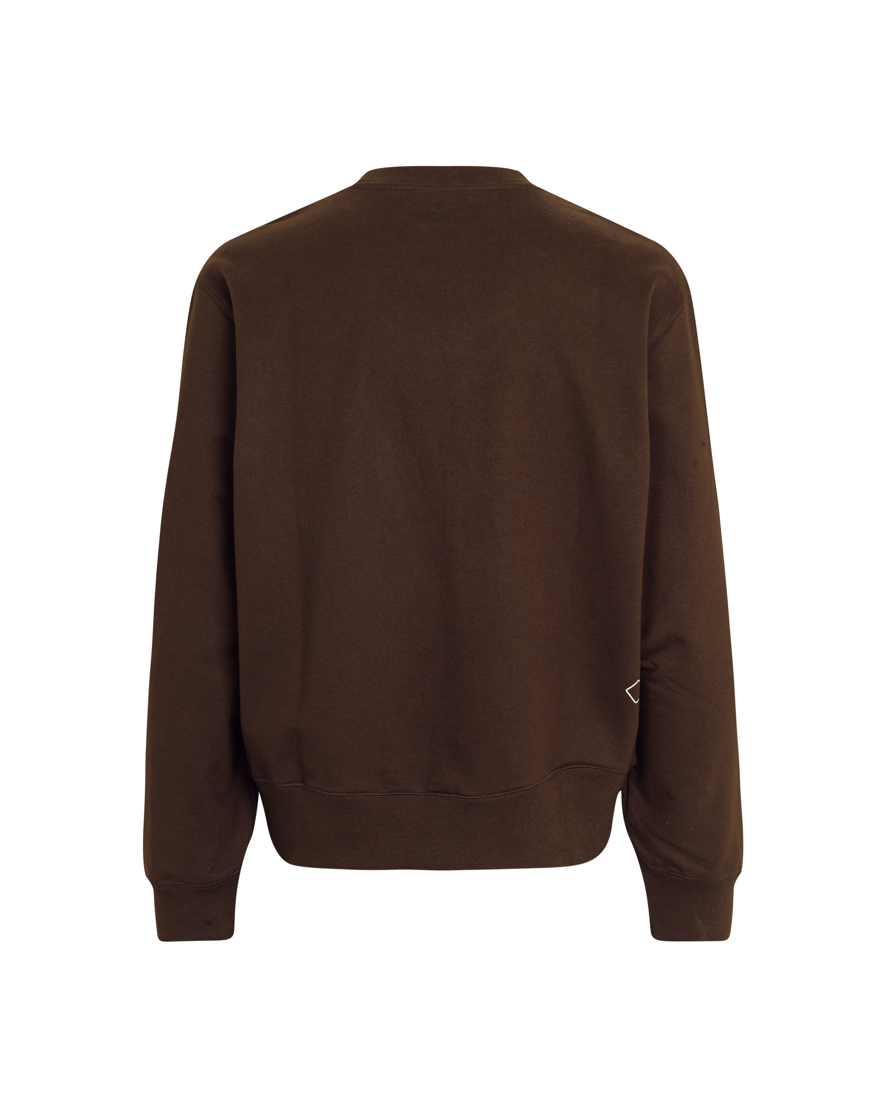 Brown Off-Race sweatshirt, rear flat lay with ribbed cuffs and hem