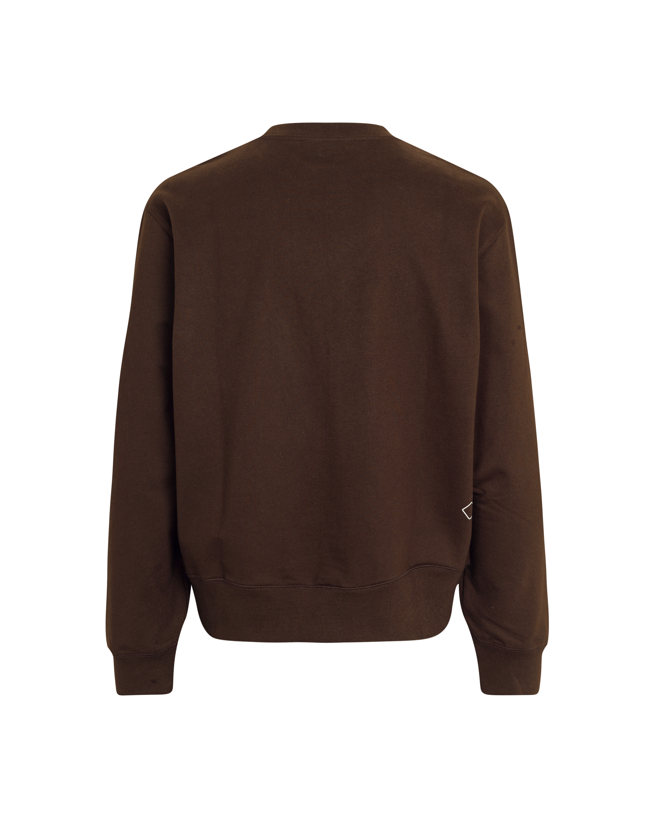 Brown Off-Race sweatshirt, rear flat lay with ribbed cuffs and hem
