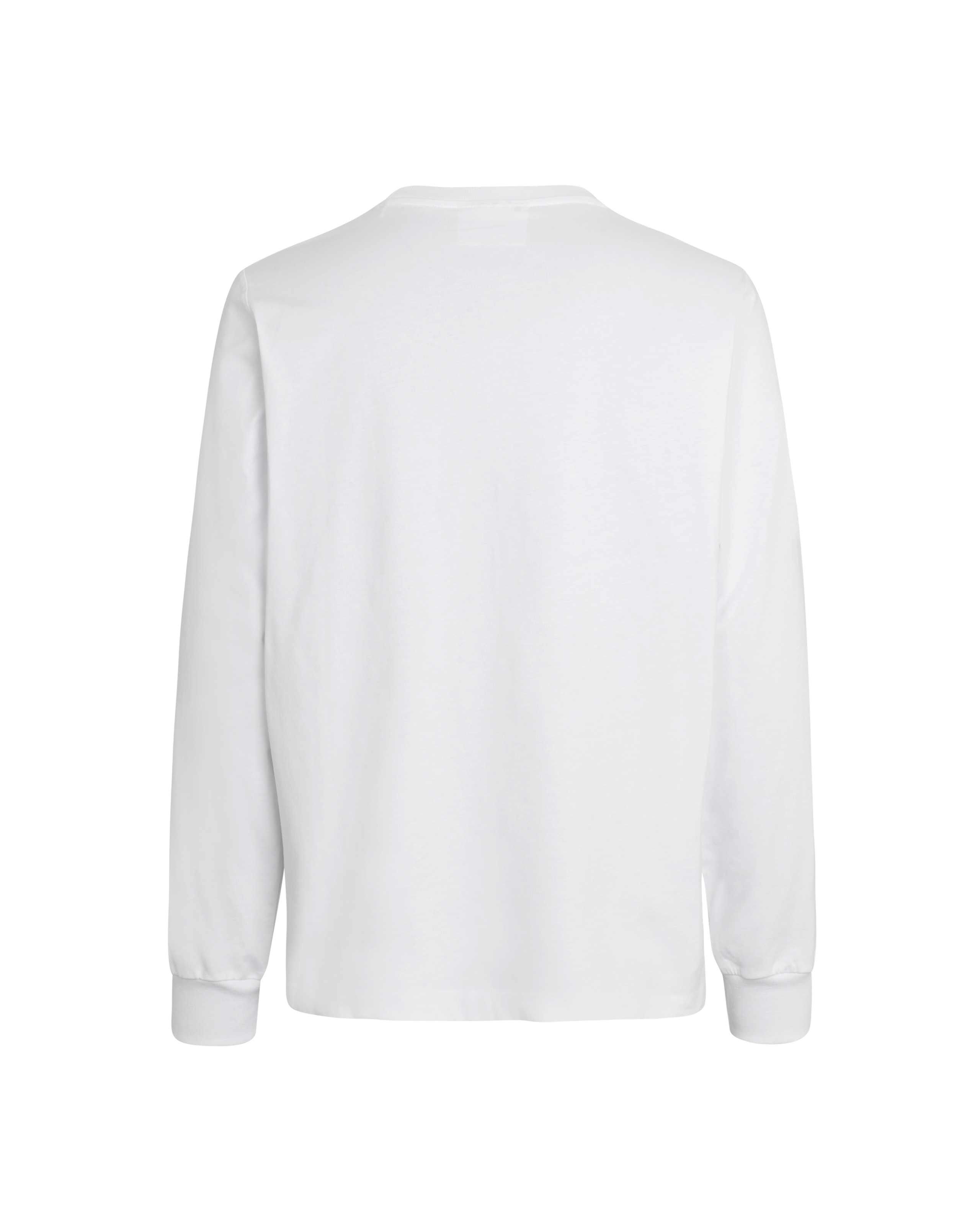 White Off-Race Graphic long sleeve t-shirt, rear flat lay with ribbed cuffs