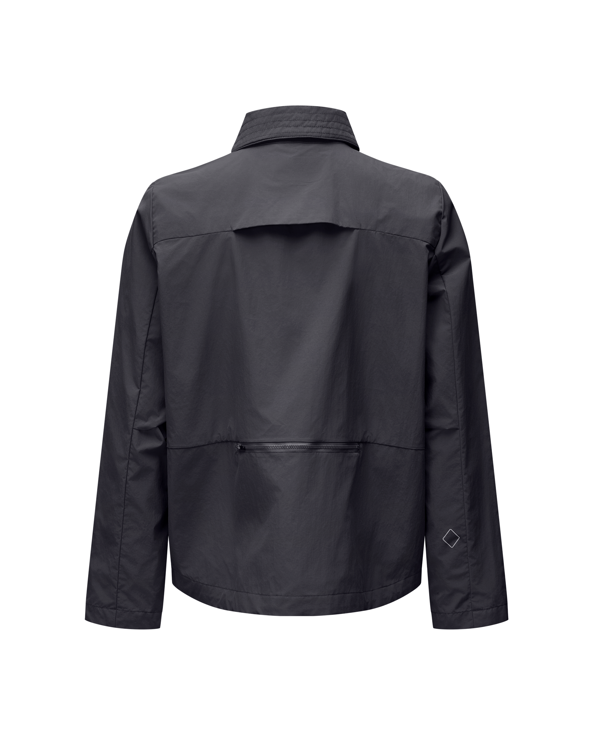 Grey Off-Race Utility jacket, rear view with horizontal zip pocket and diamond logo