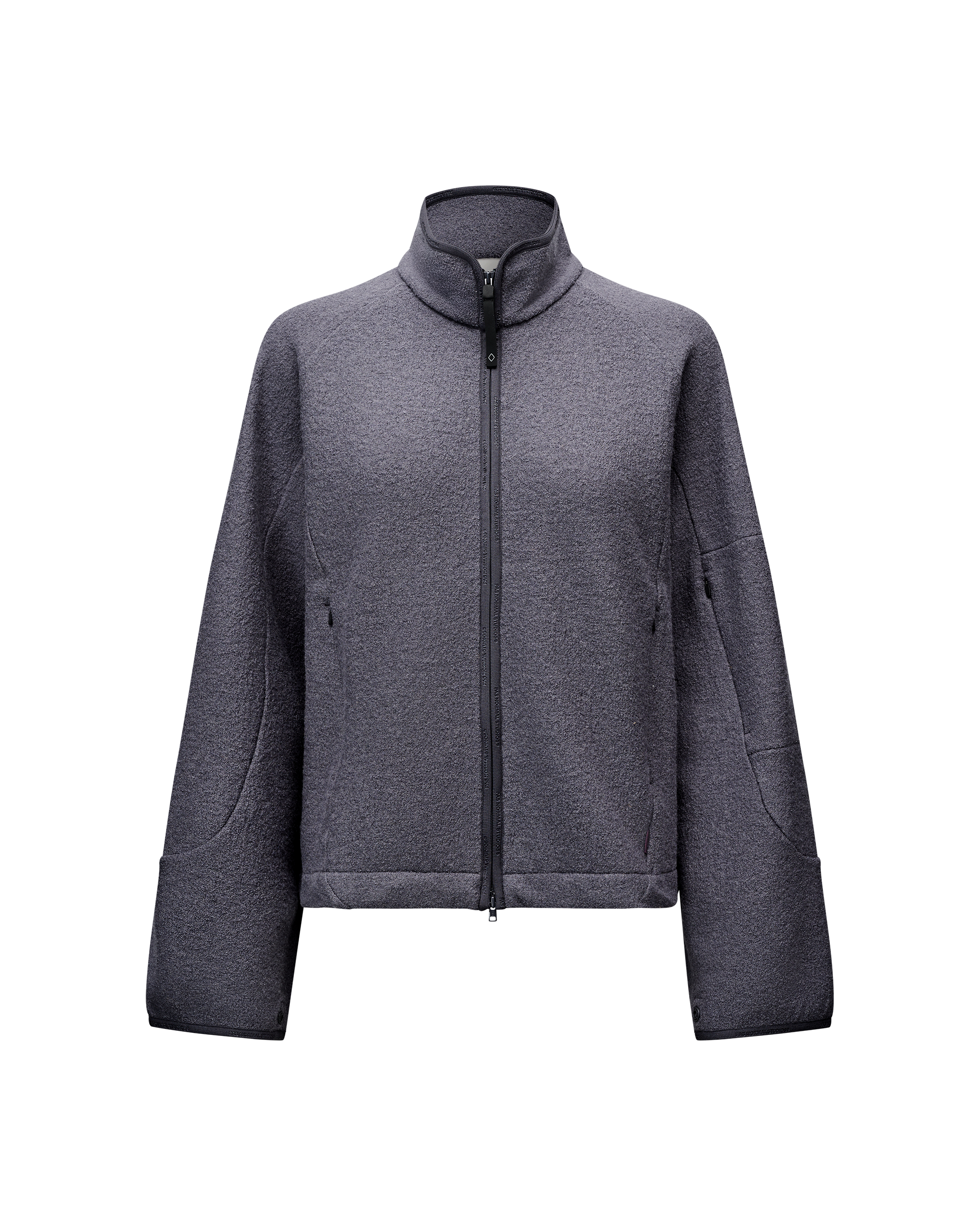 Steel Off-Race Boiled Wool jacket, front flat lay with full zip and contrast trim