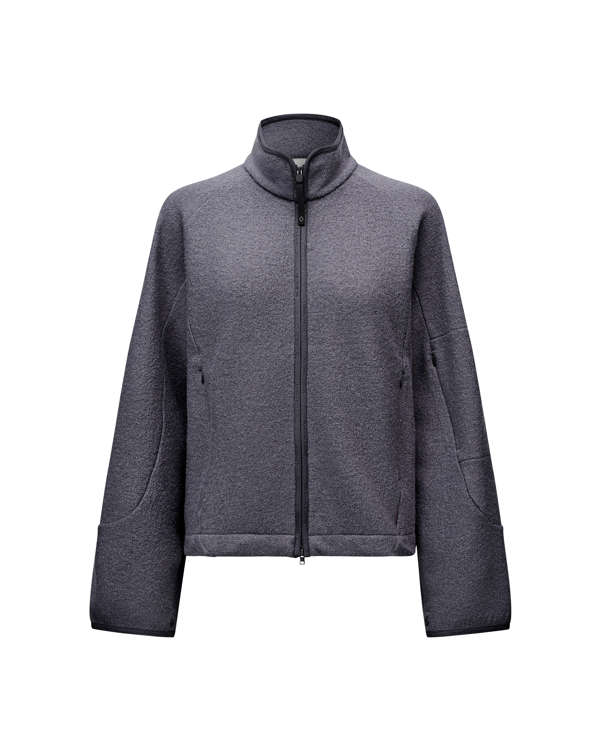 Steel Off-Race Boiled Wool jacket, front flat lay with full zip and contrast trim