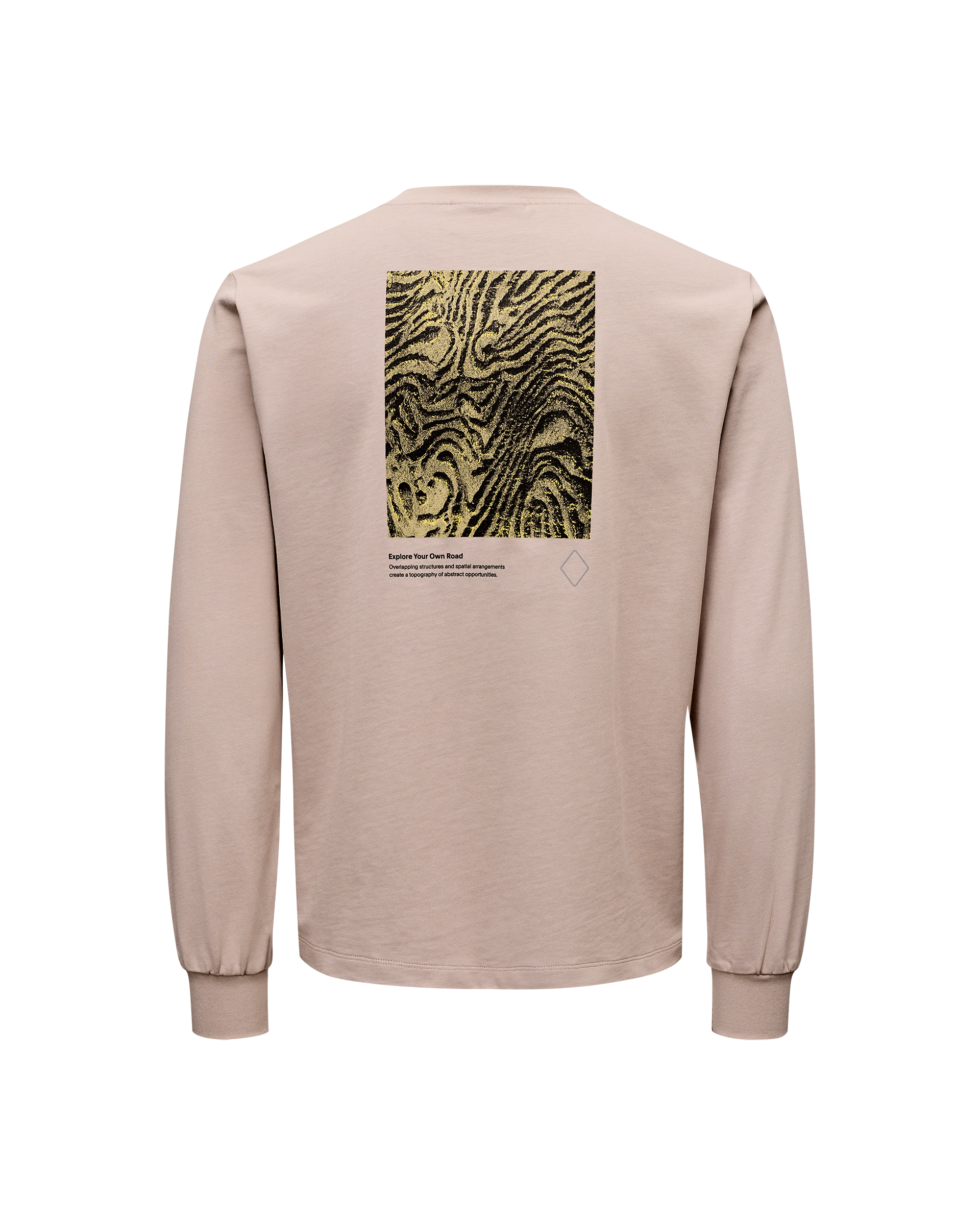 Haze purple Off-Race long sleeve graphic T-shirt, rear flat lay with abstract topographic back print