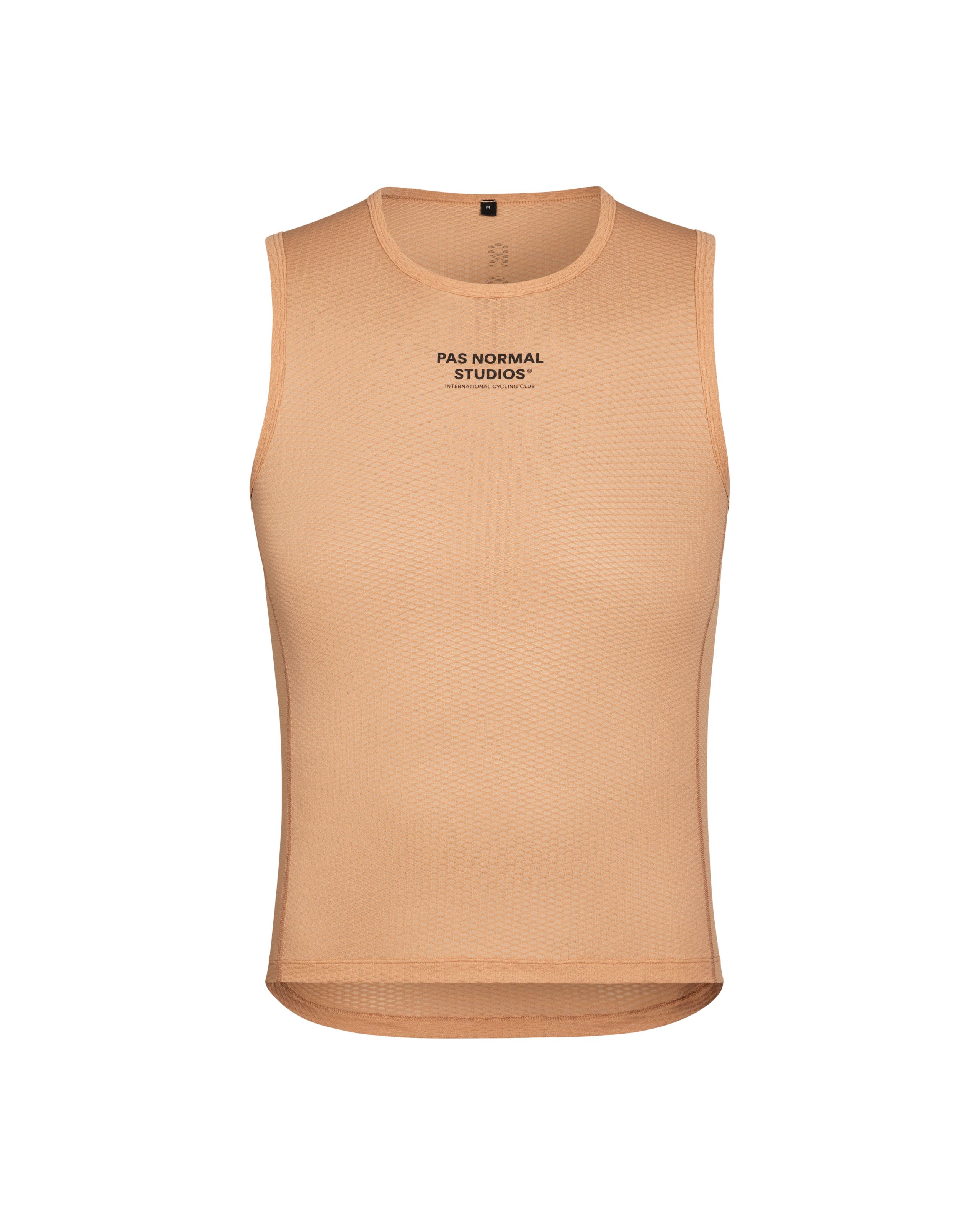 Camel Mechanism sleeveless cycling base layer, front view with textured mesh fabric