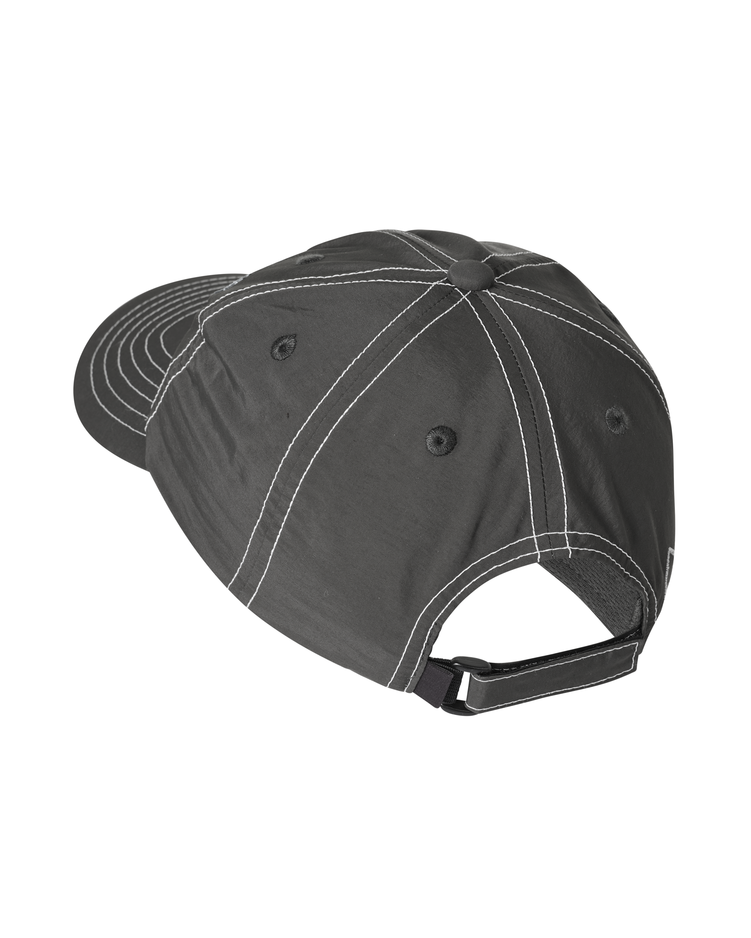 Dark Olive Off-Race cap, rear three-quarter view with contrast stitching
