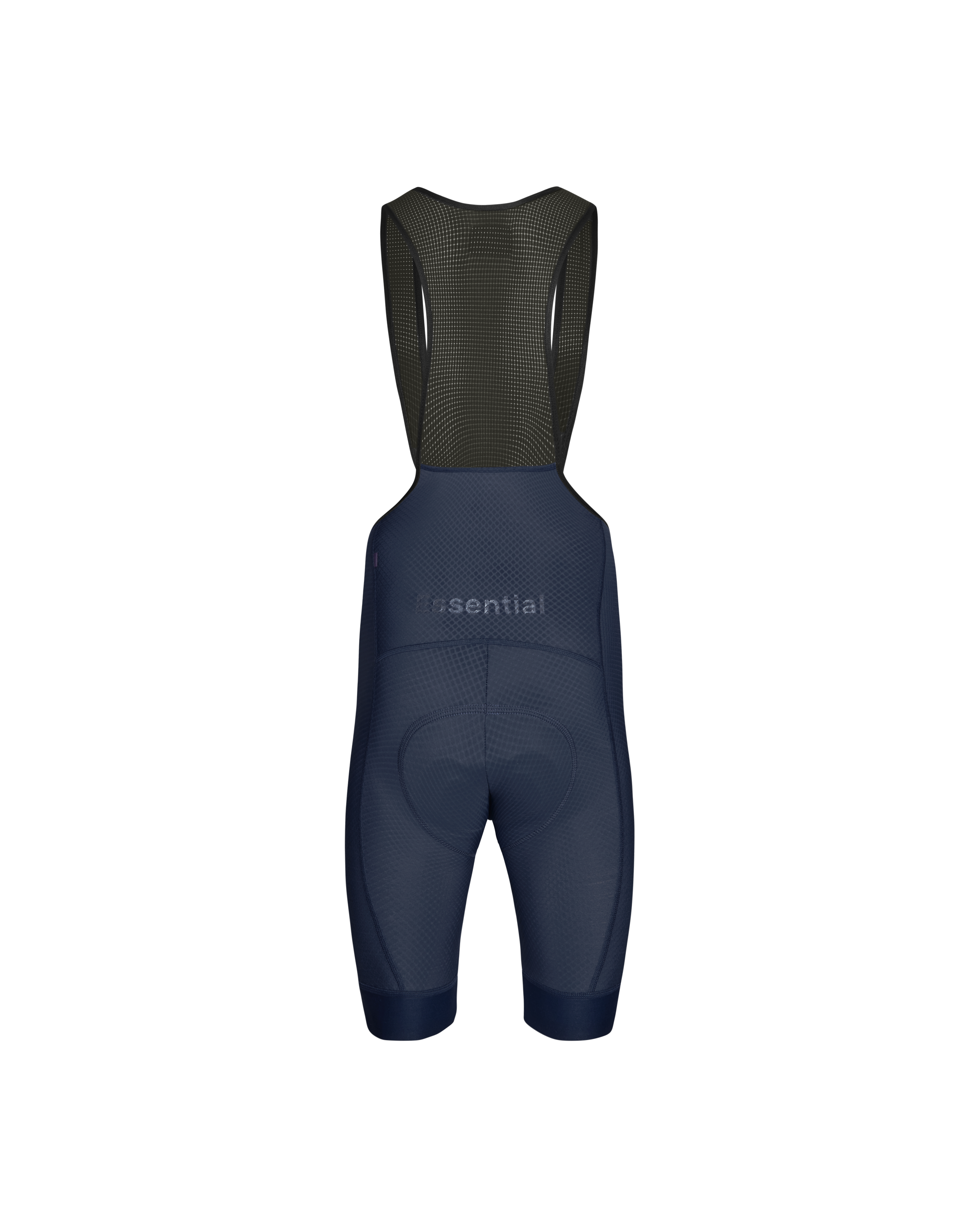 Navy Essential bibs, rear flat lay with mesh back panel