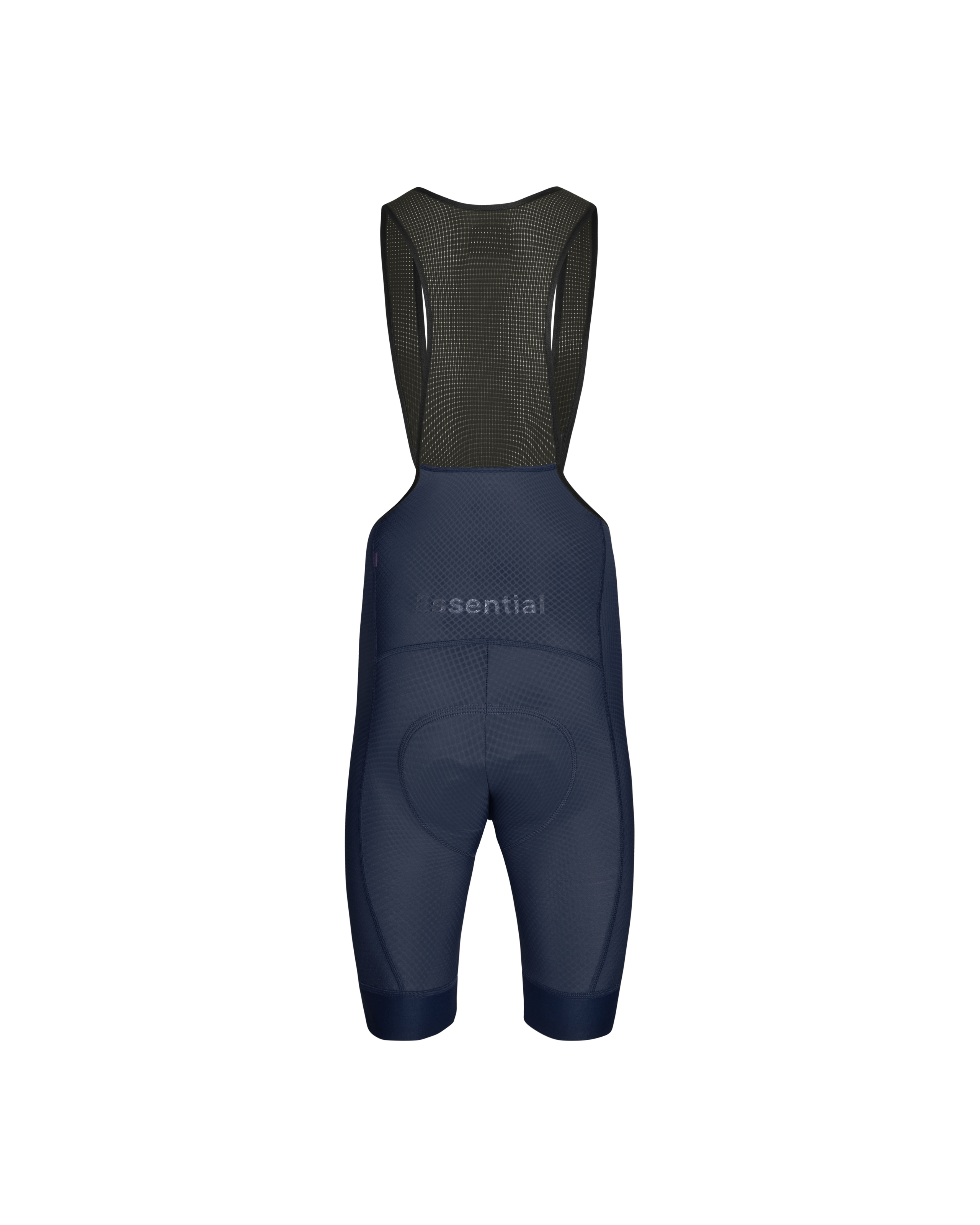 Navy Essential bibs, rear flat lay with mesh back panel