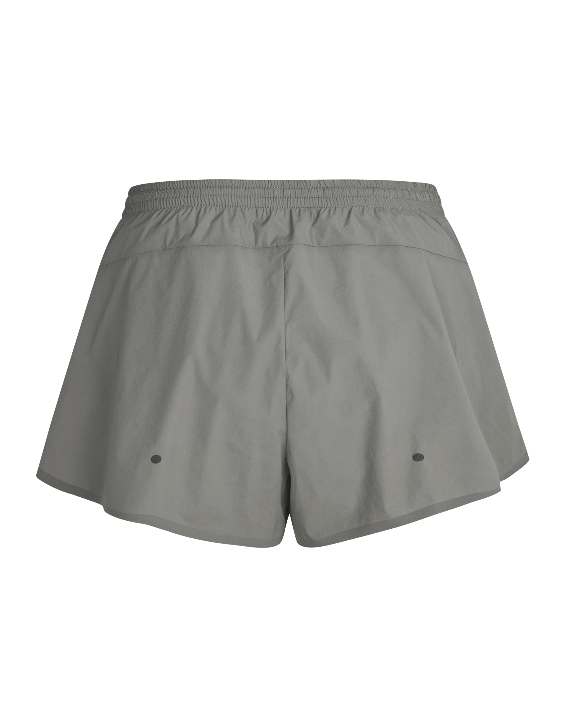 Grey Balance shorts, rear flat lay with elastic waistband and ventilation eyelets