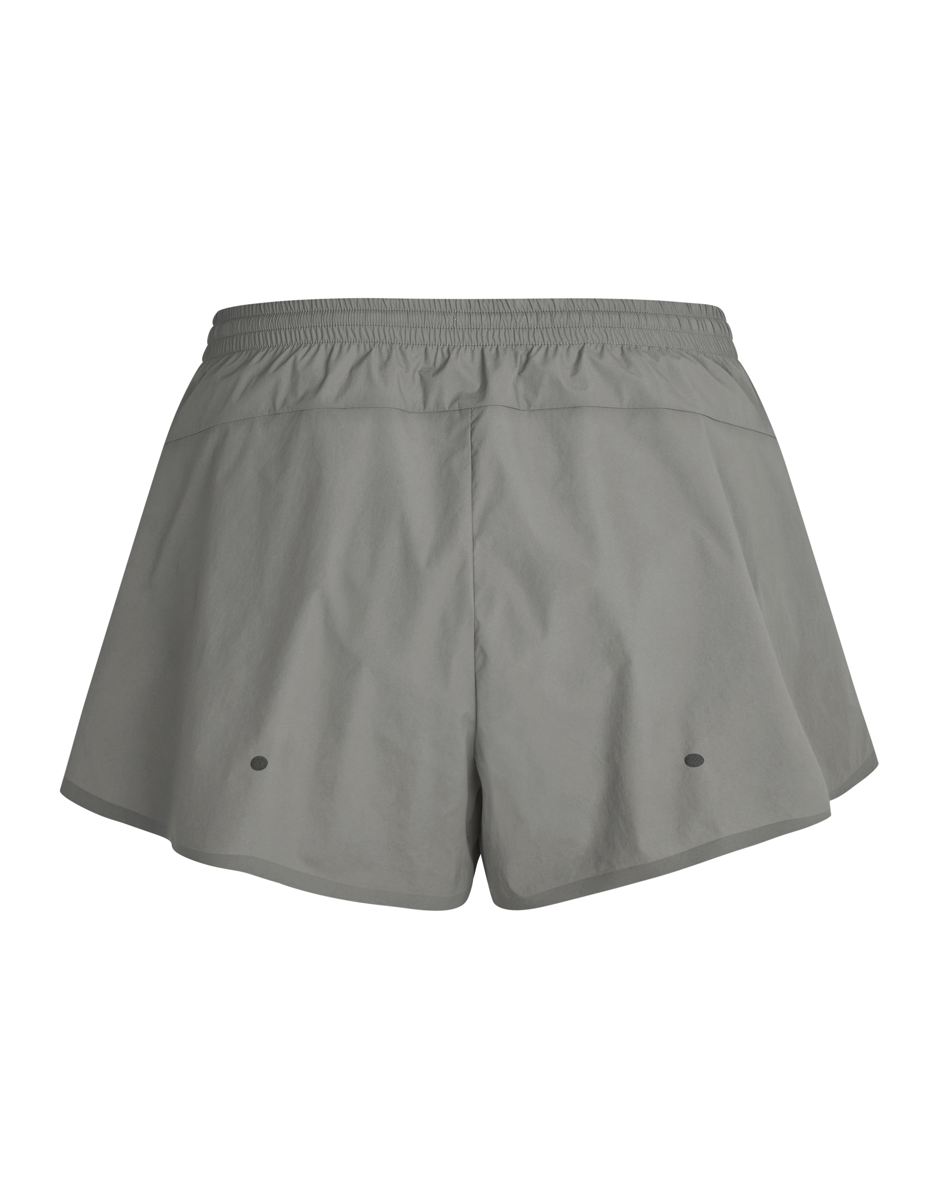 Grey Balance shorts, rear flat lay with elastic waistband and ventilation eyelets