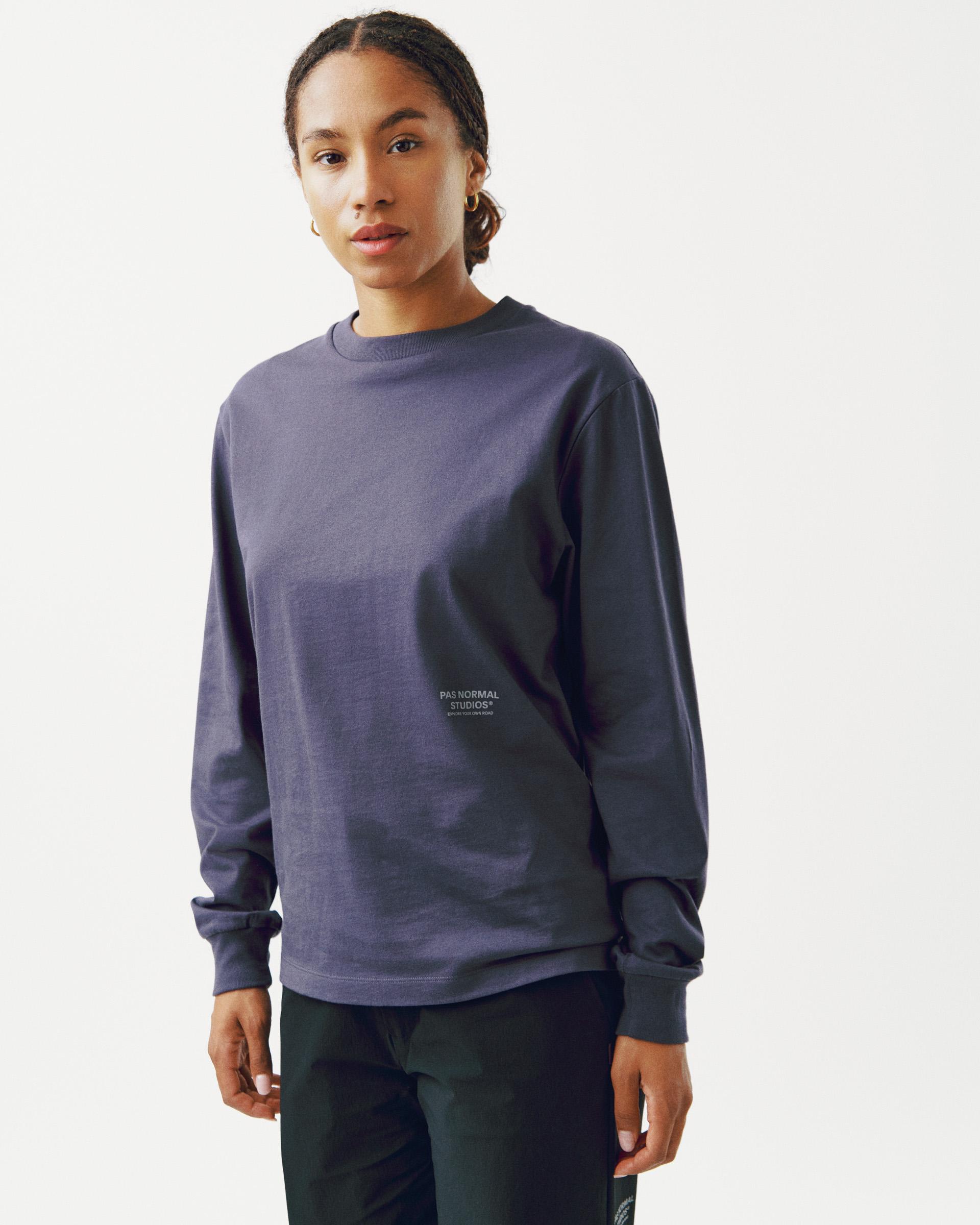 Steel Off-Race Graphic long sleeve t-shirt on model with small chest logo