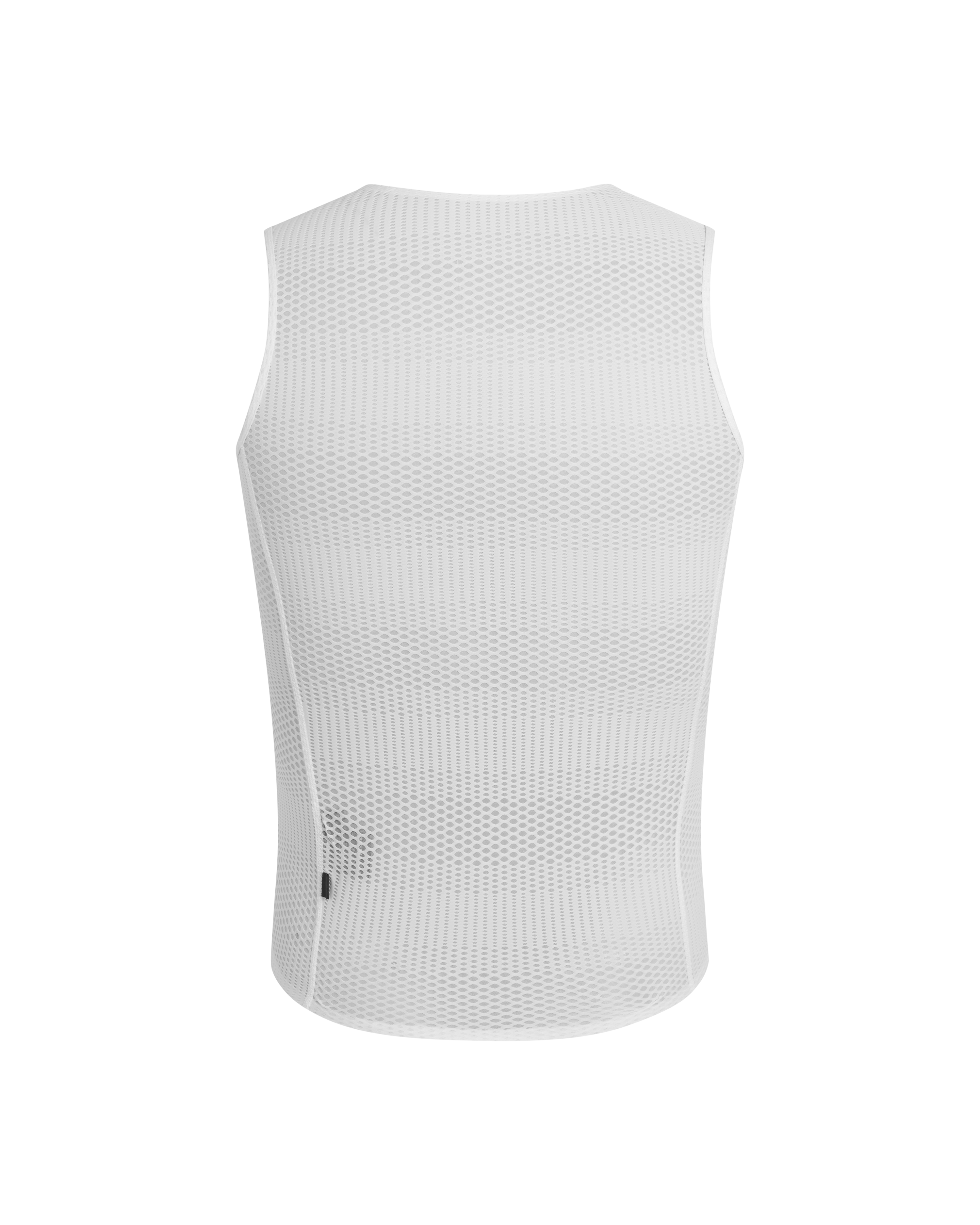 White Mechanism Pro Sleeveless base layer, rear flat lay with mesh panels