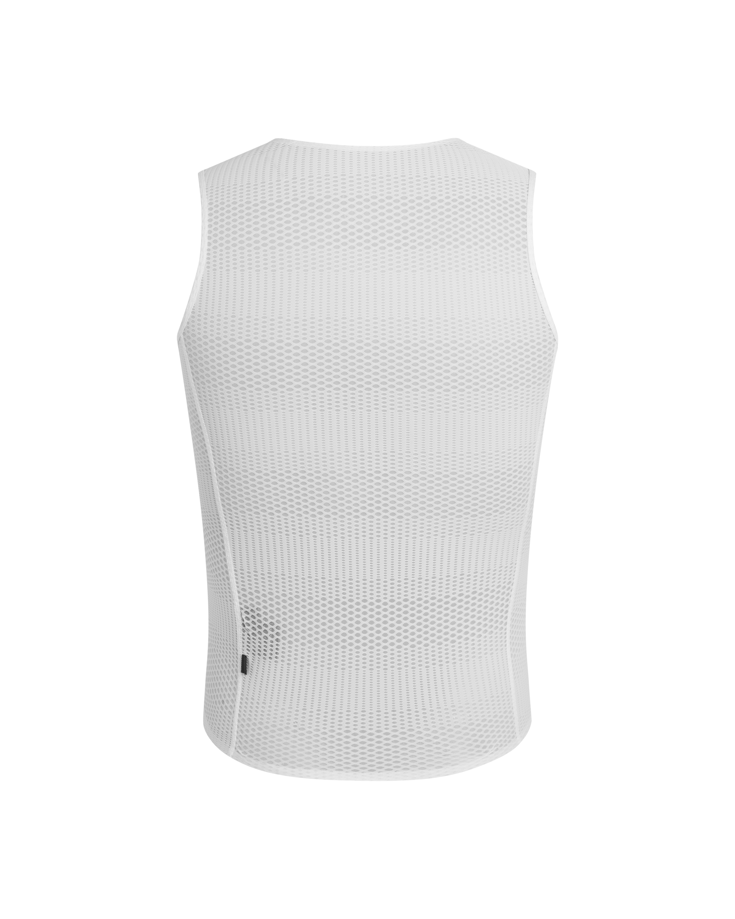 White Mechanism Pro Sleeveless base layer, rear flat lay with mesh panels
