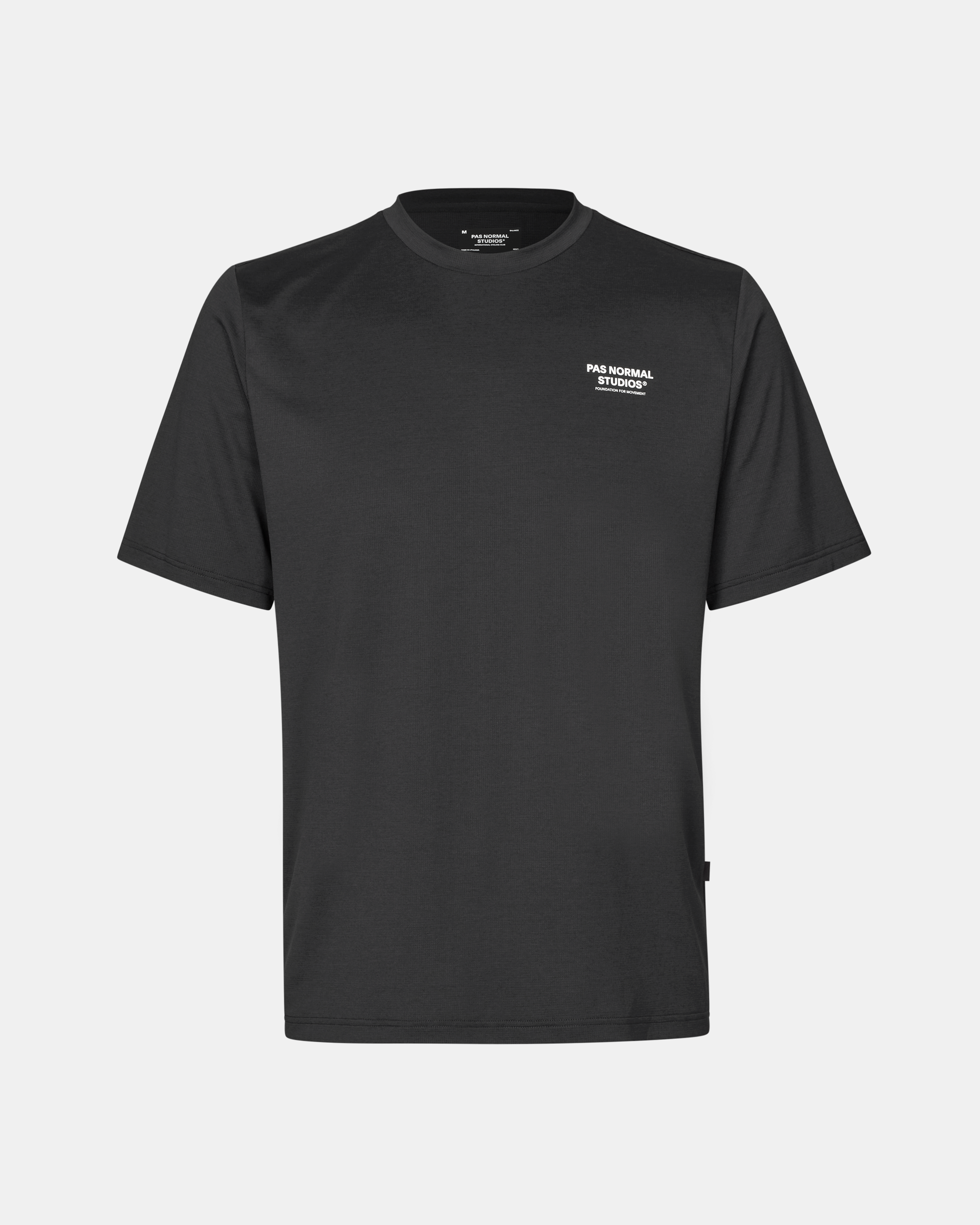 Black Balance t-shirt, front view with white chest logo