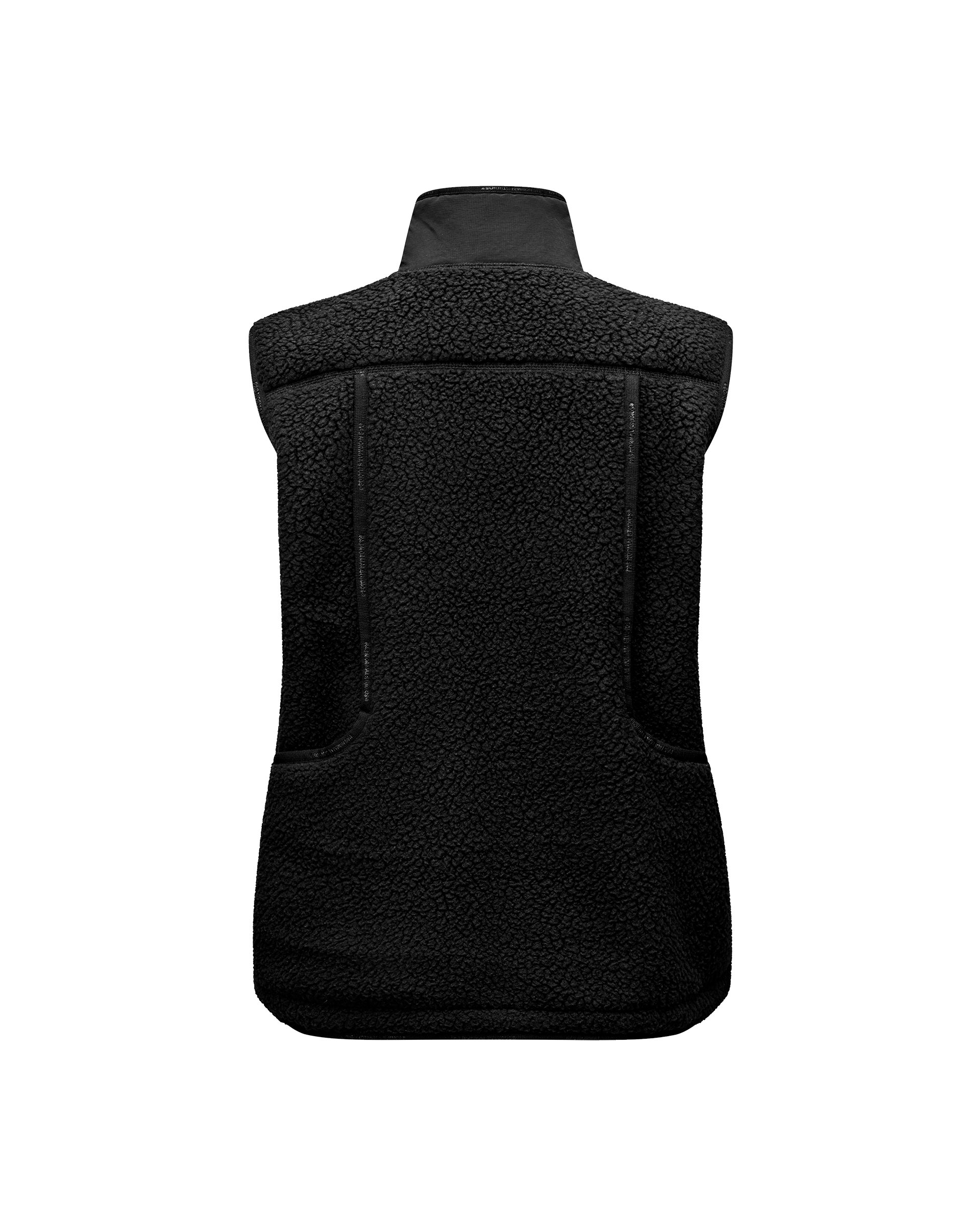 Black Off-Race Pile Fleece Vest, rear flat lay with sherpa texture and back pockets