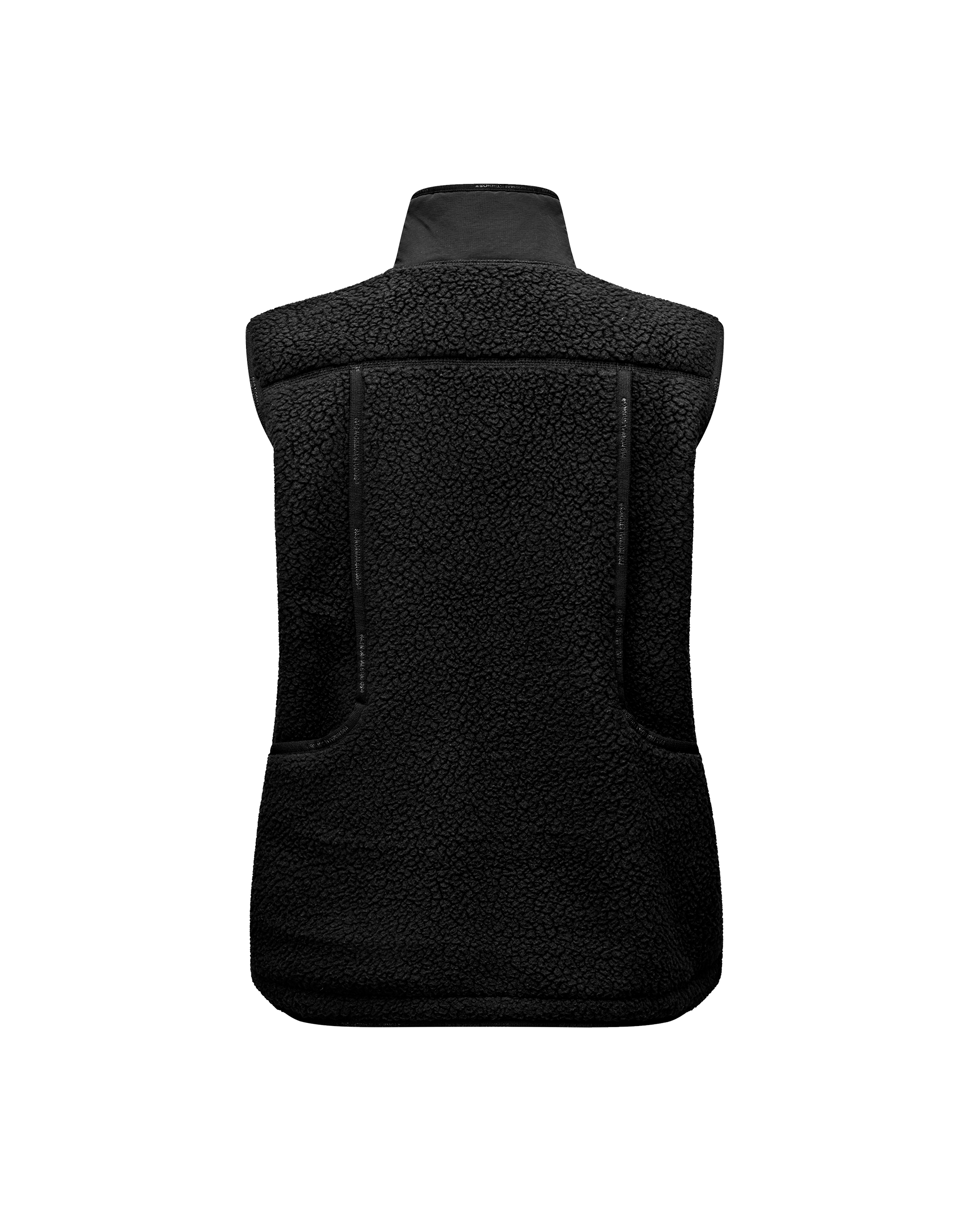 Black Off-Race Pile Fleece Vest, rear flat lay with sherpa texture and back pockets