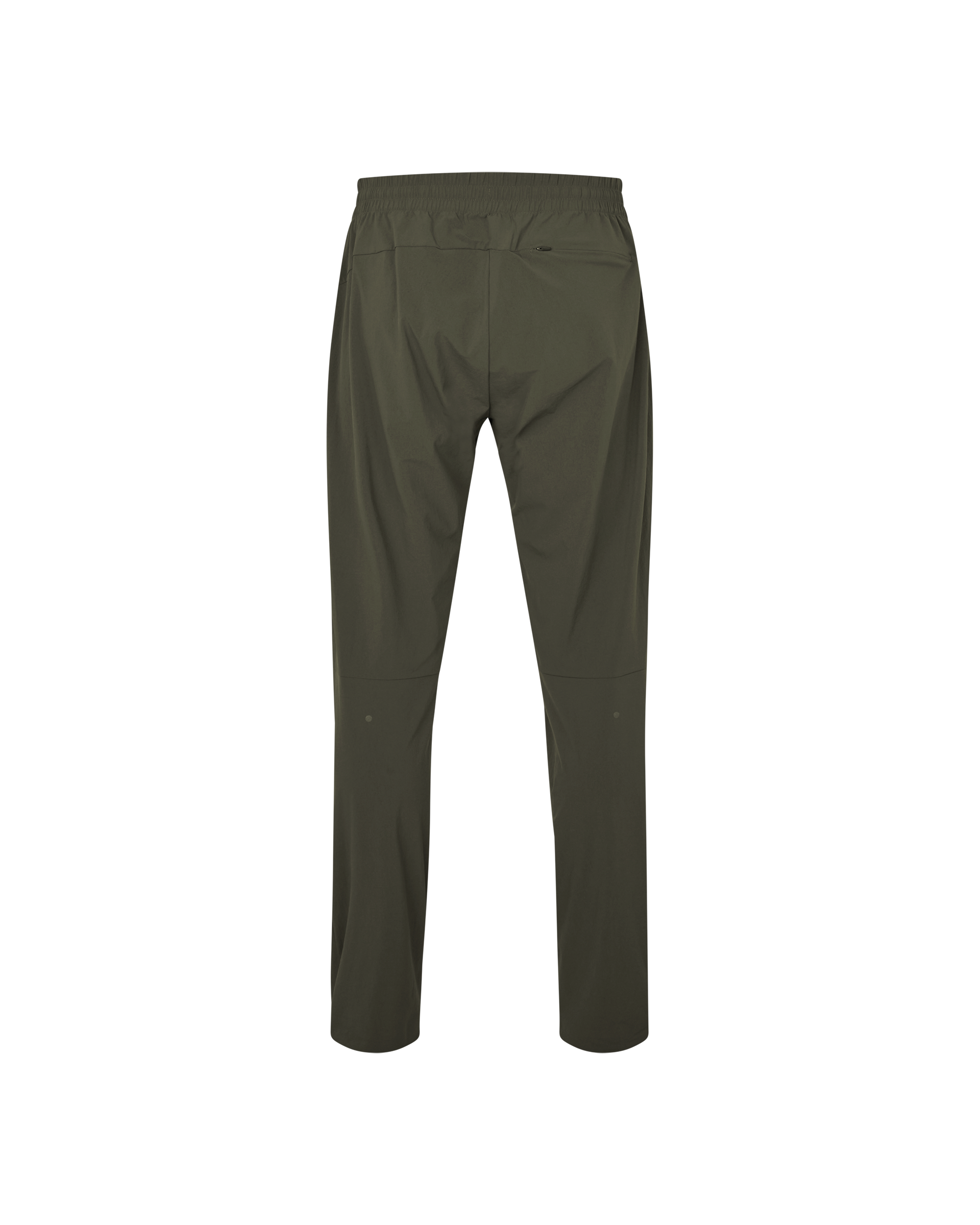 Dark Olive Balance pants, rear flat lay with elastic waistband and back pocket