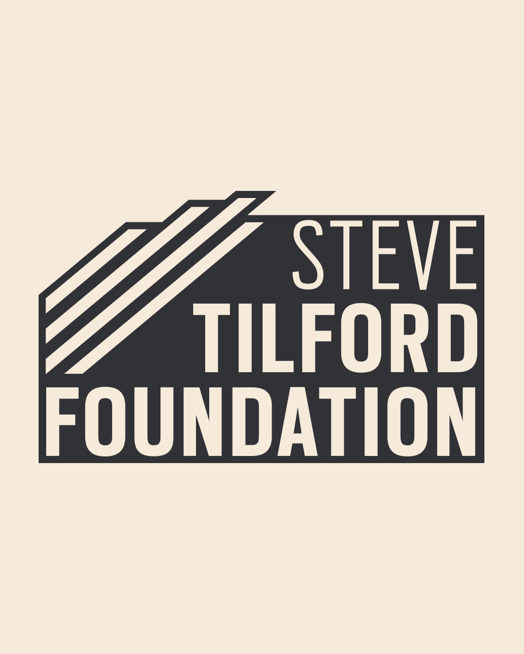 Steve Tilford Foundation logo with geometric stripes on beige background