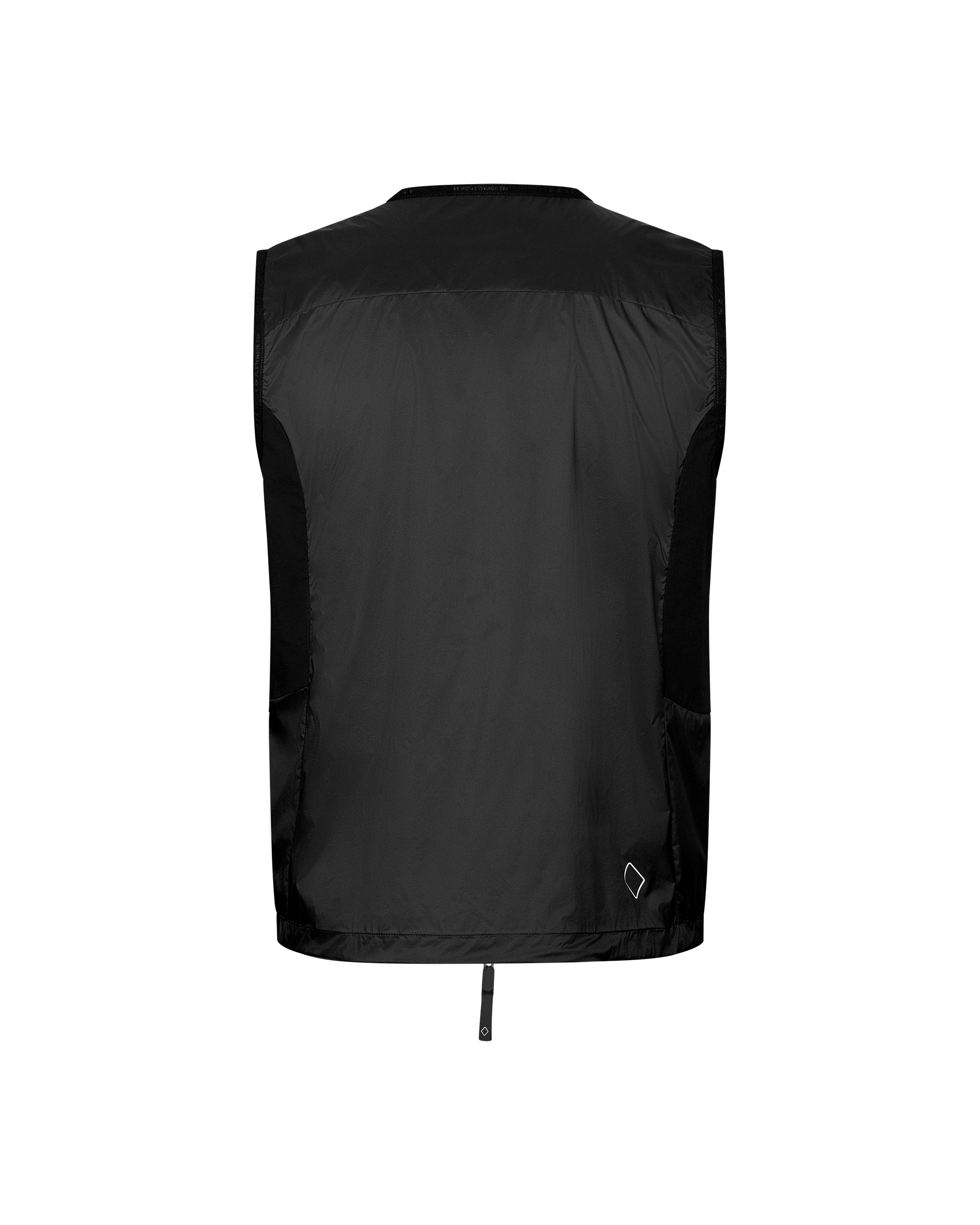 Black Balance Windproof cycling vest, rear flat lay with contrast panel and zip pull