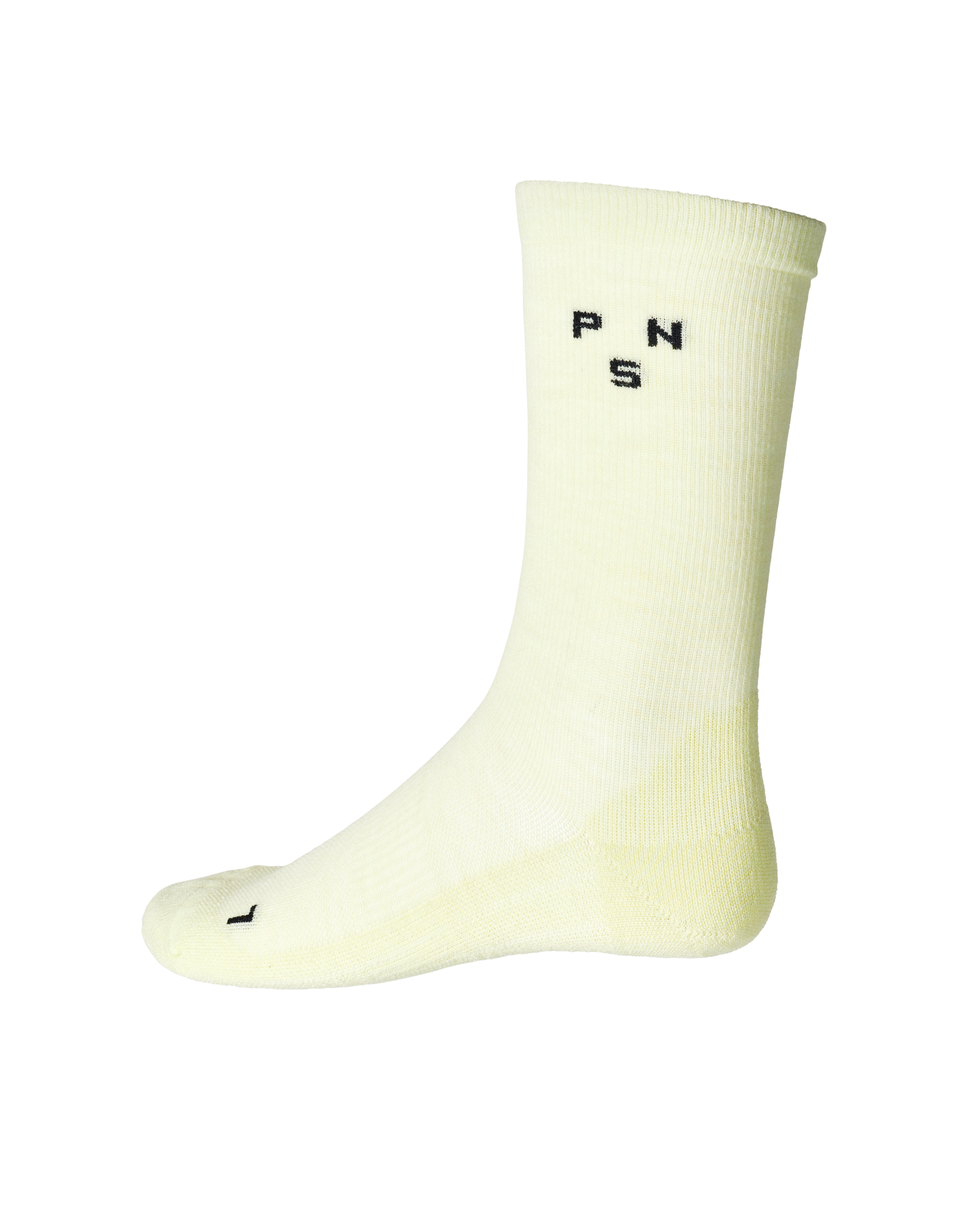 Green Thermal Wool cycling socks, side view with ribbed cuff and black logo