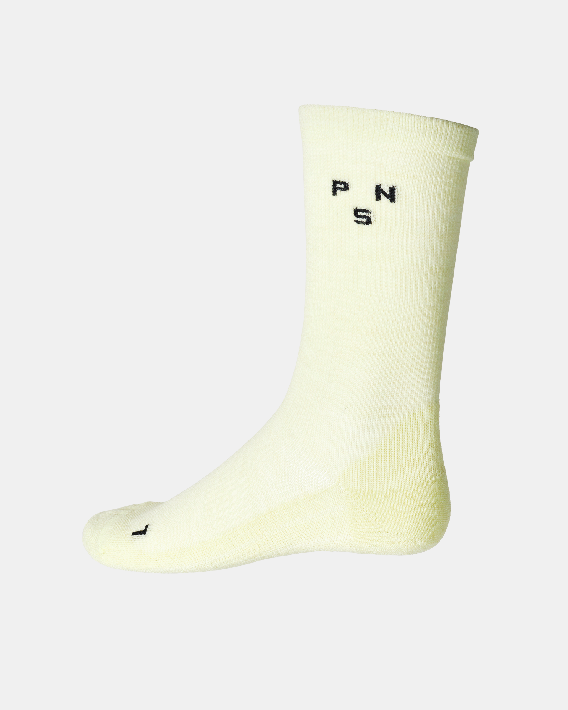 Green Thermal Wool cycling socks, side view with ribbed cuff and black logo