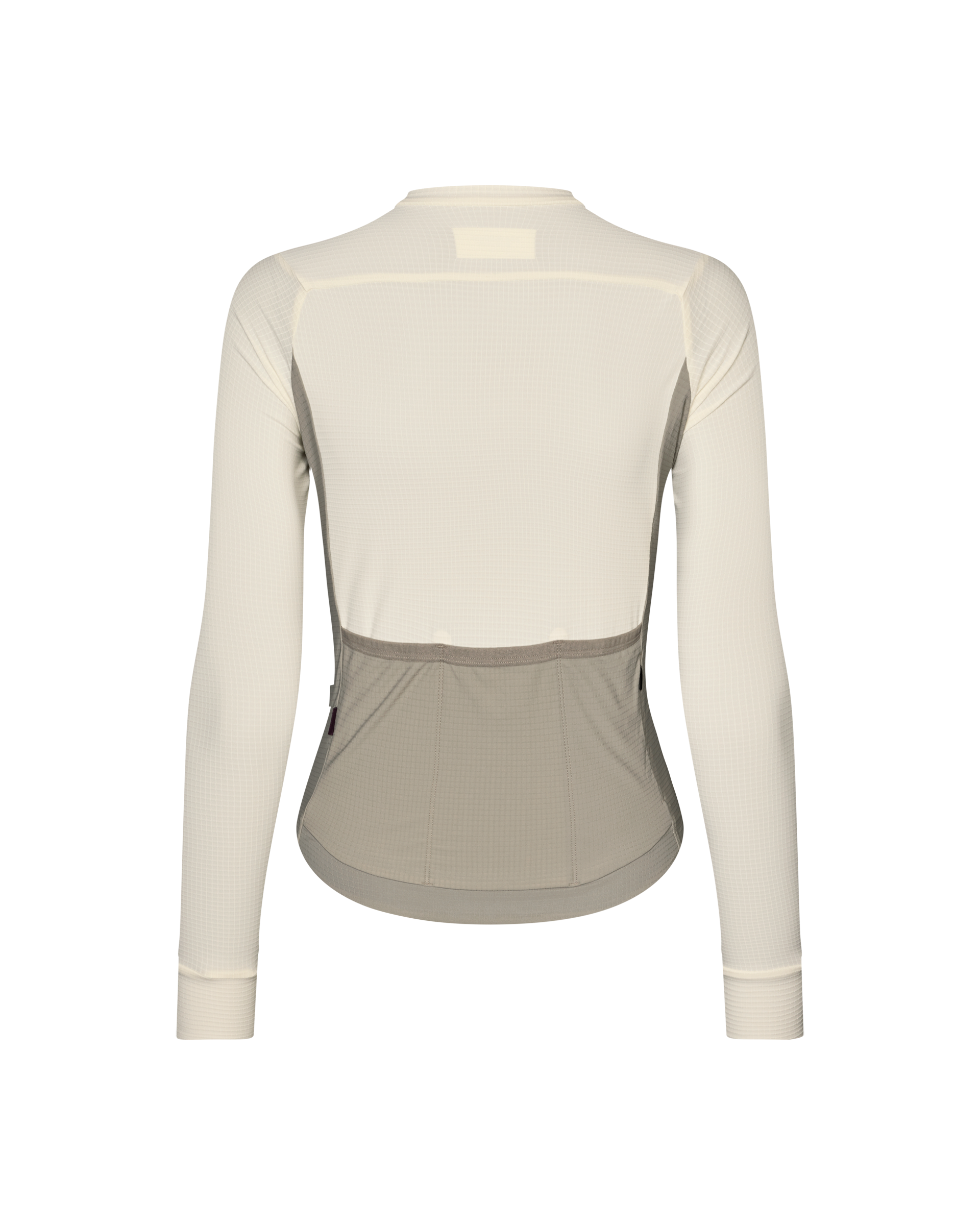 Off White Mechanism Pro long sleeve cycling jersey, rear view with contrast lower panel and back pockets