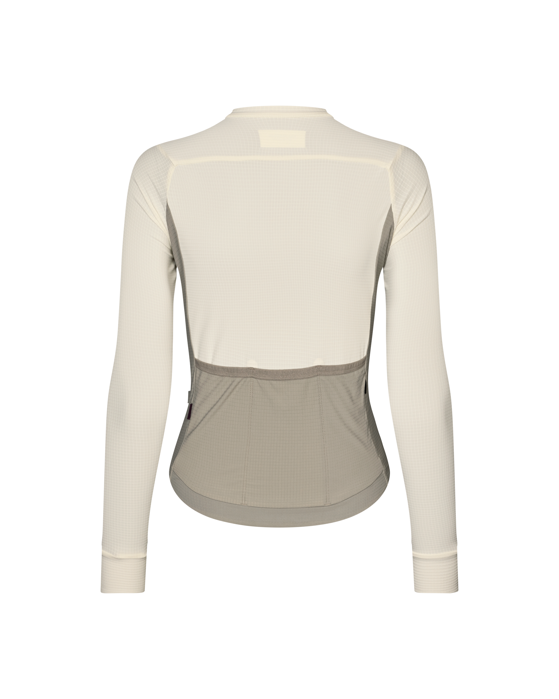 Off White Mechanism Pro long sleeve cycling jersey, rear view with contrast lower panel and back pockets