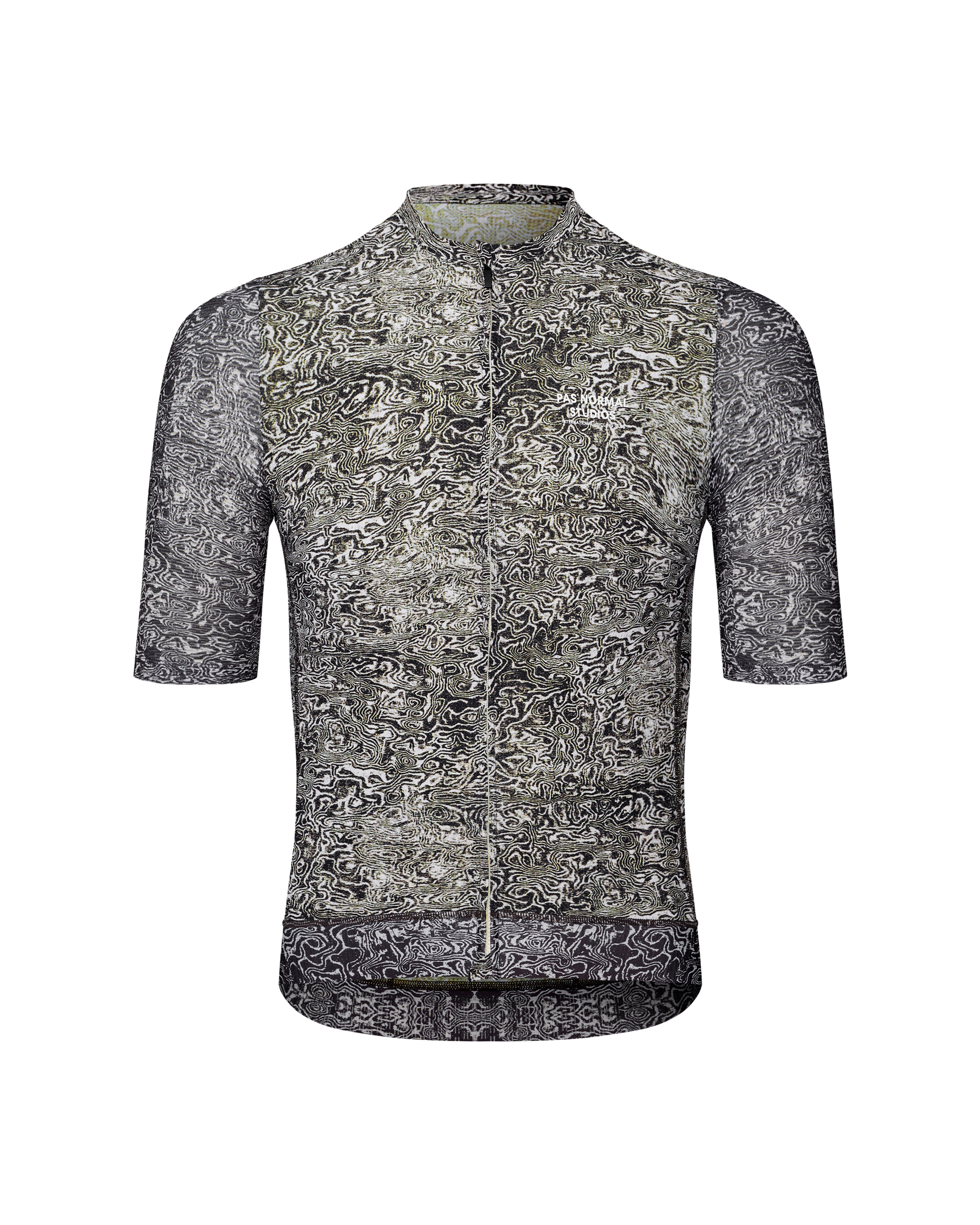 Off White Essential cycling jersey, front flat lay with all-over topographic print