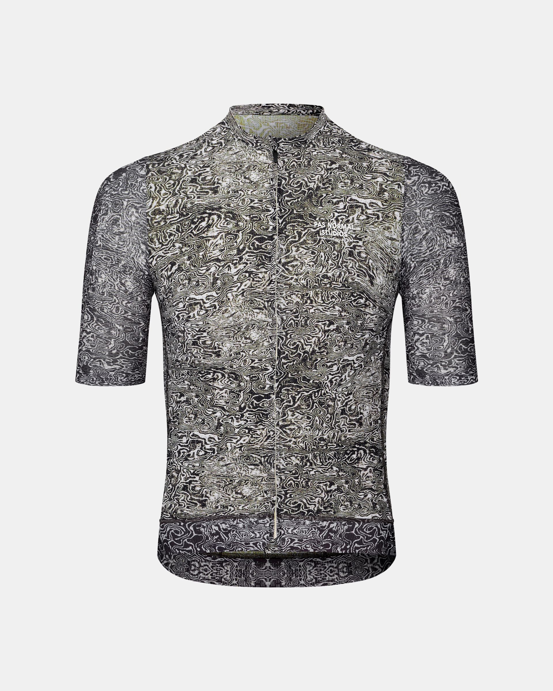 Off White Essential cycling jersey, front flat lay with all-over topographic print