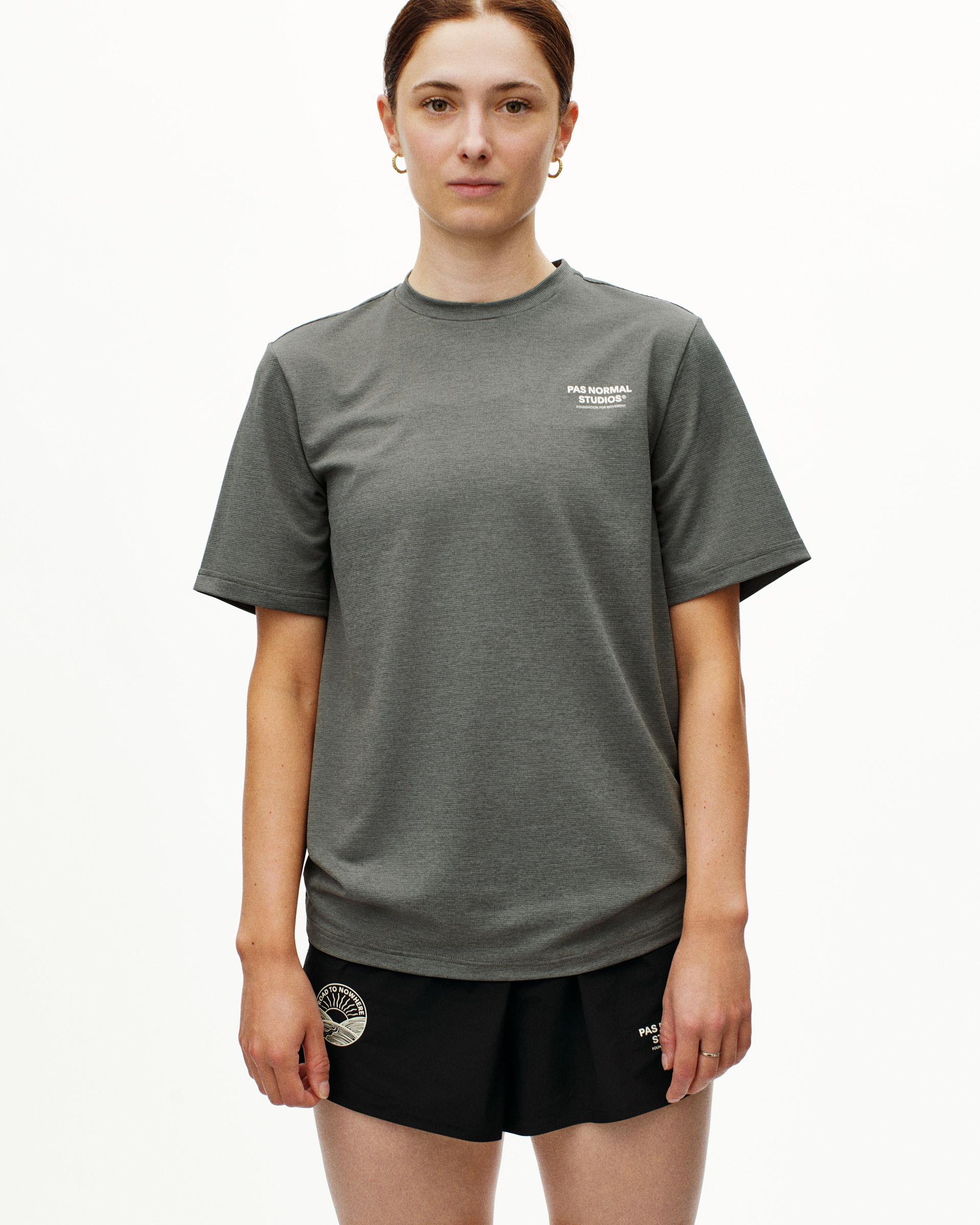 Medium Grey Balance t-shirt on model with white chest logo