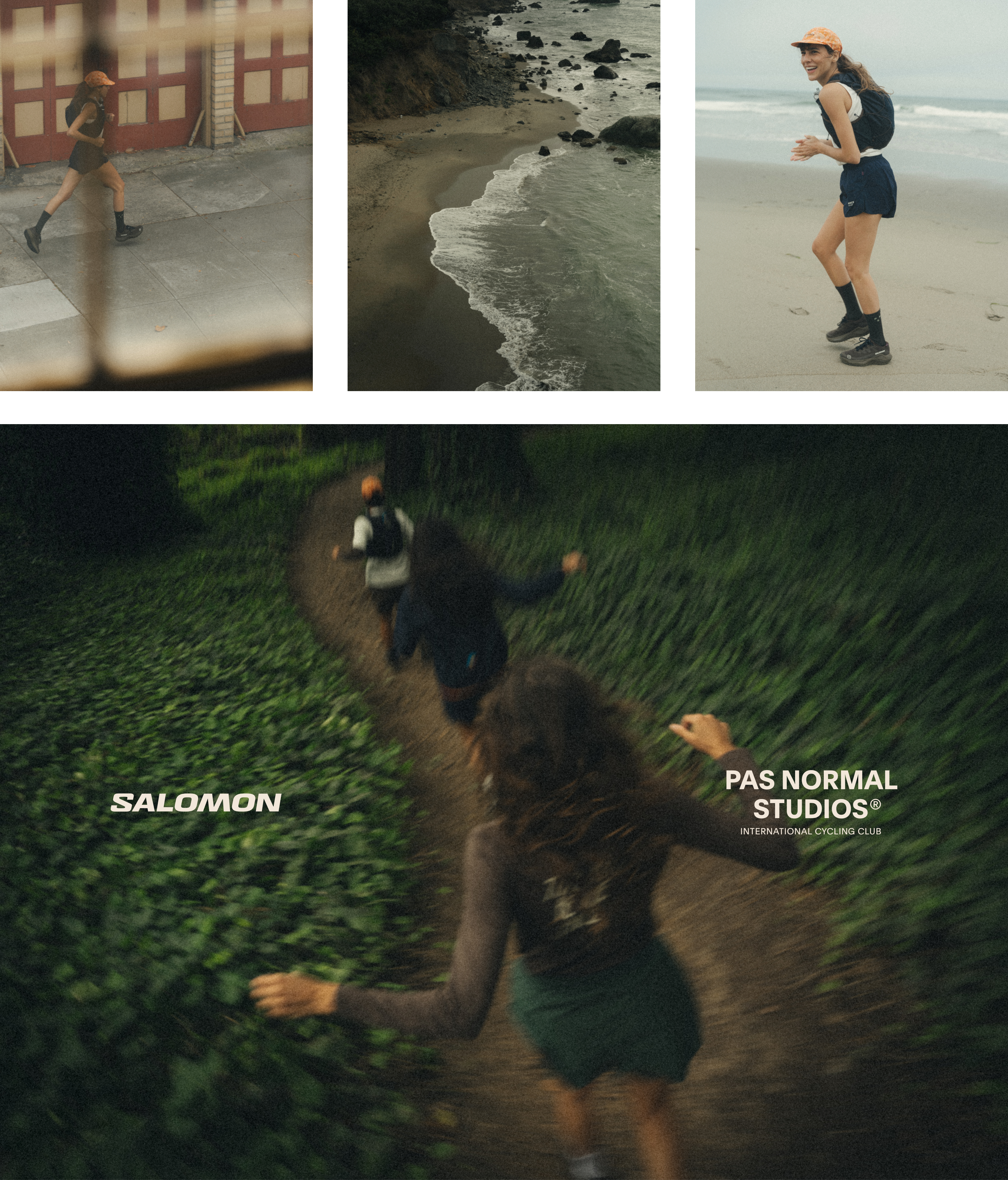 Collage of runners in various environments with Salomon and brand logos