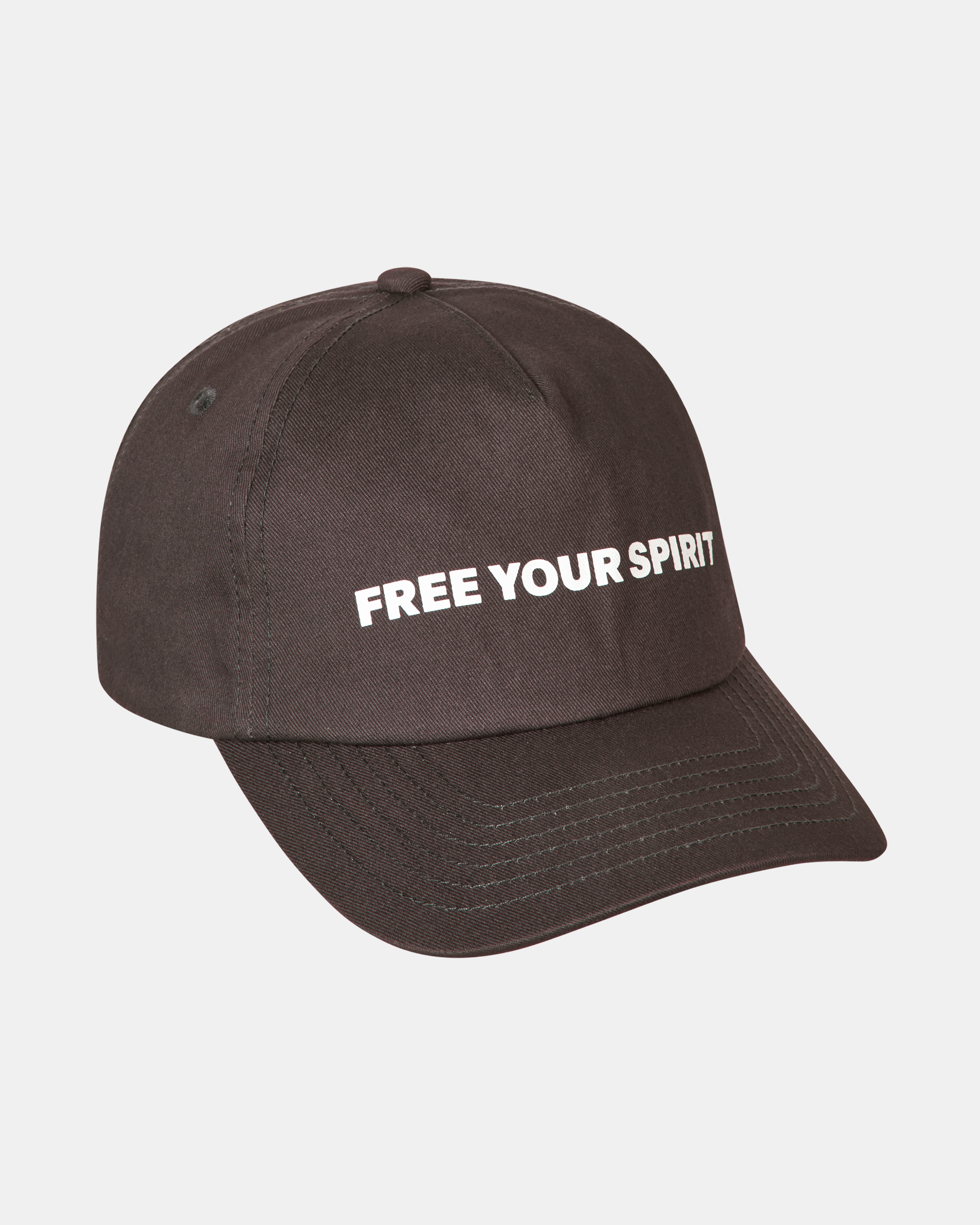 Dark Purple T.K.O. Off-Race cap, three-quarter view with white FREE YOUR SPIRIT front print