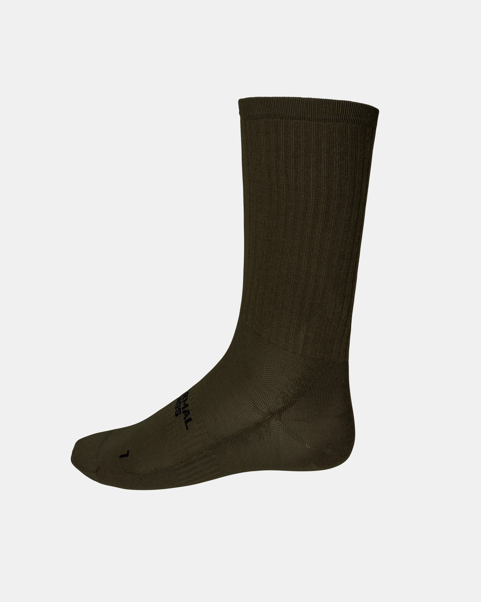 Grey Green Off-Race cycling socks, side view with ribbed cuff