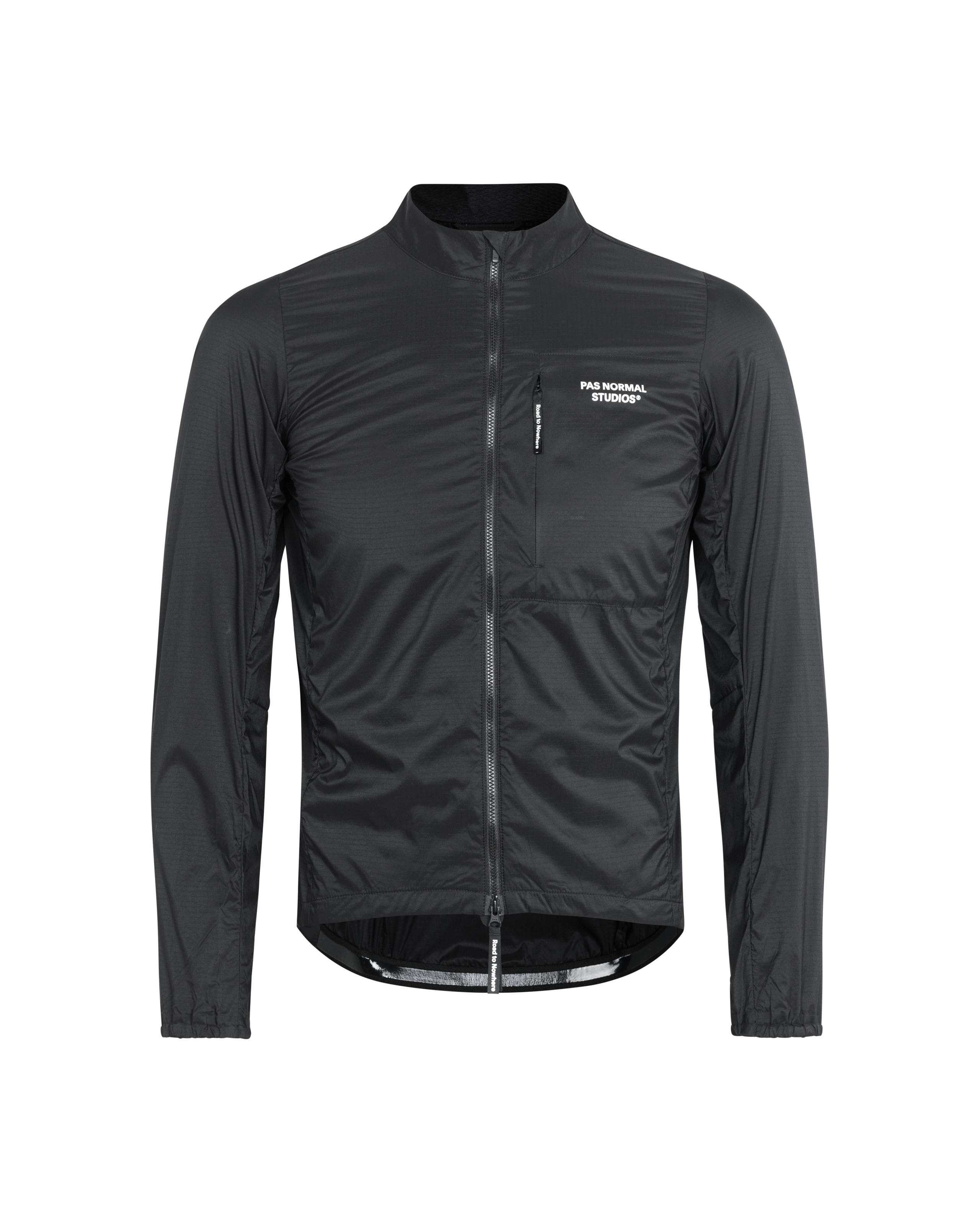 Black Essential insulated cycling jacket, front view with chest pocket and full zip